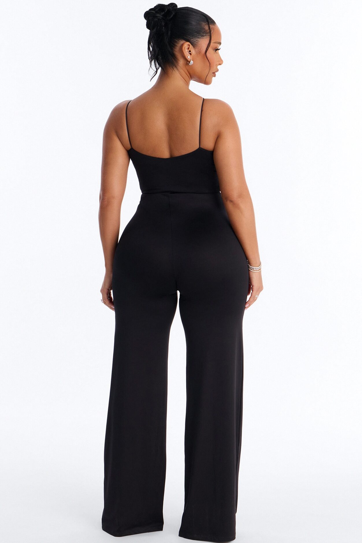 Contour Double Lined Spaghetti Strap Scoop Neck Jumpsuit - Black