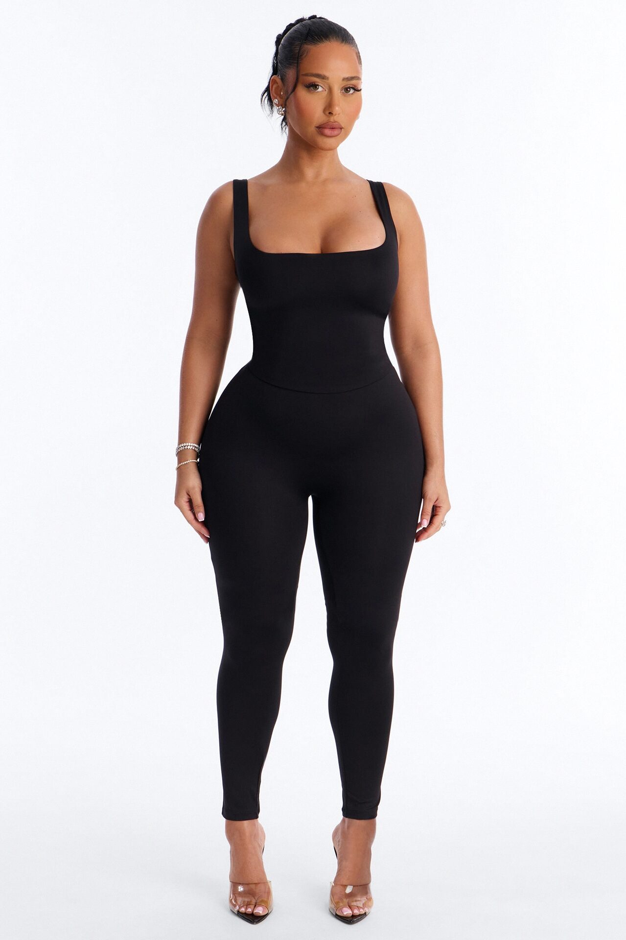 Contour Double Lined Sleeveless Square Neck Jumpsuit - Black
