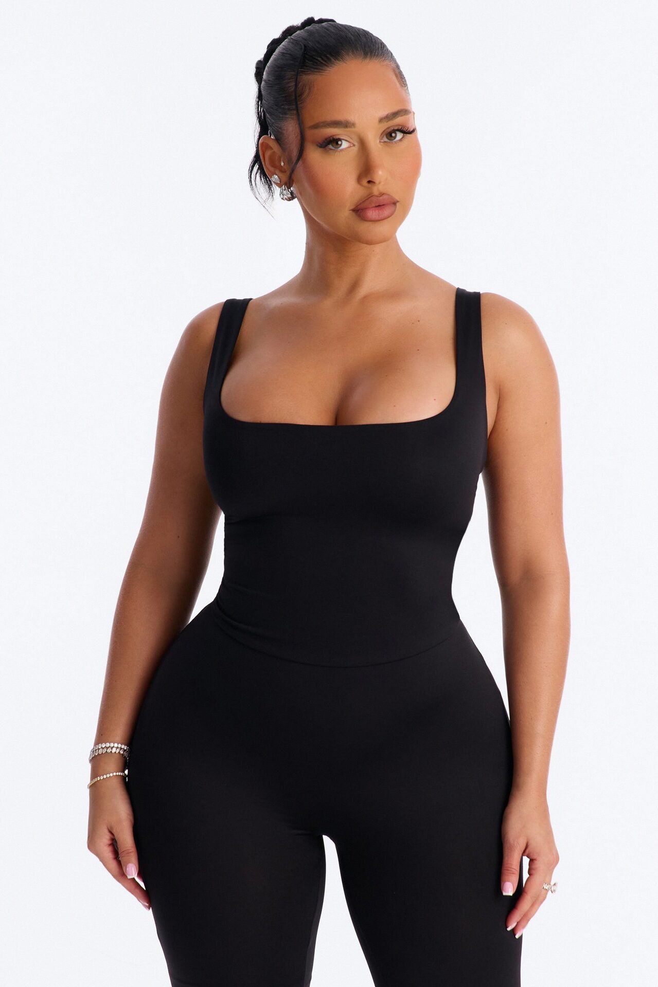 Contour Double Lined Sleeveless Square Neck Jumpsuit - Black