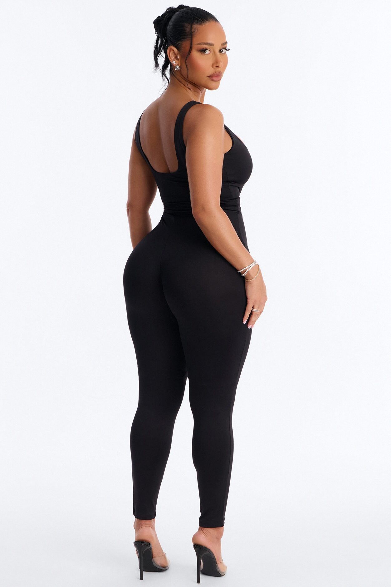 Contour Double Lined Sleeveless Square Neck Jumpsuit - Black