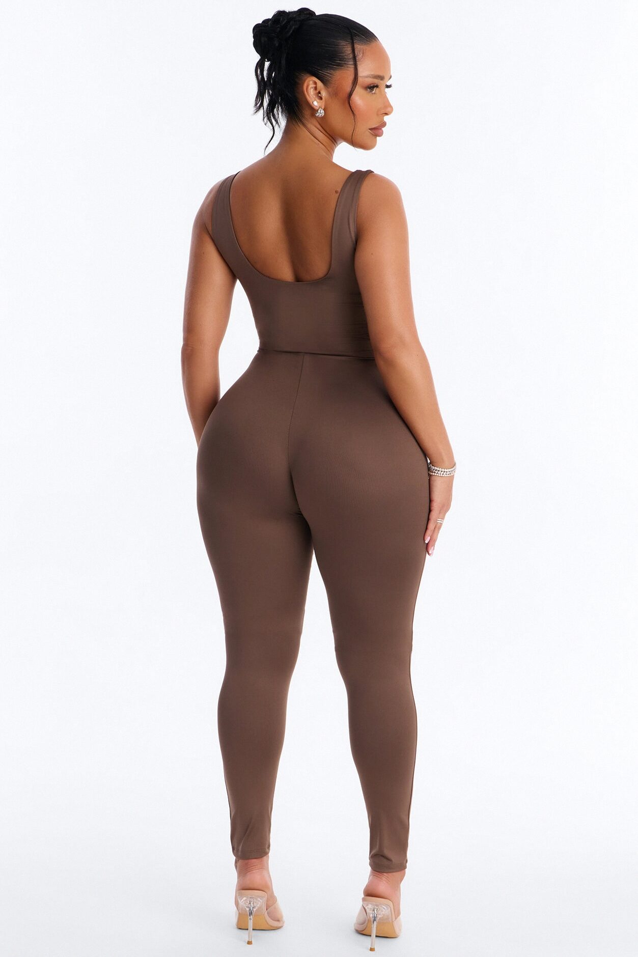 Contour Double Lined Sleeveless Square Neck Jumpsuit - Brown