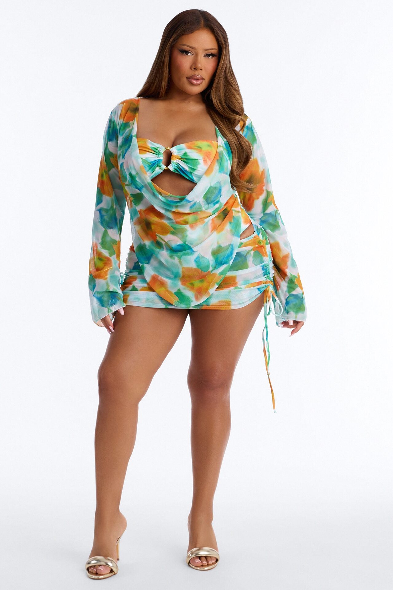 Island Shore Hardware Strapless Scoop Neck Boyshort 3 Piece Bikini Top Set - Green/combo