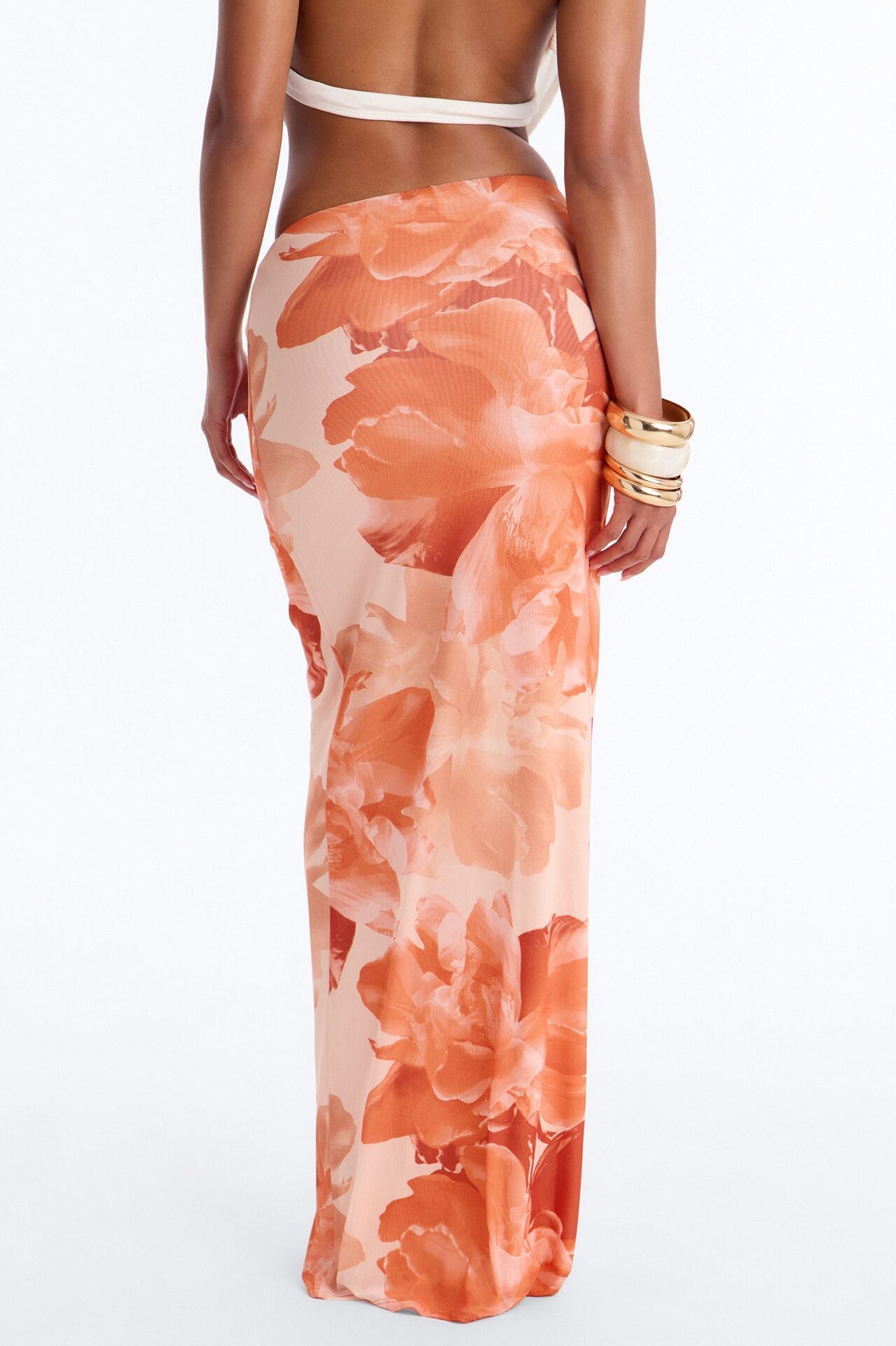 Midnight Bloom Mesh Maxi Skirt - Orange/combo