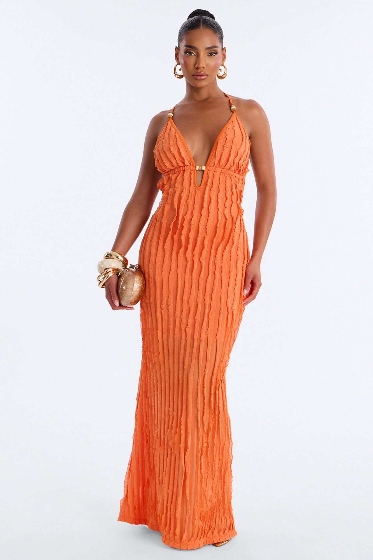 Like No Other Textured Maxi Dress - Coral