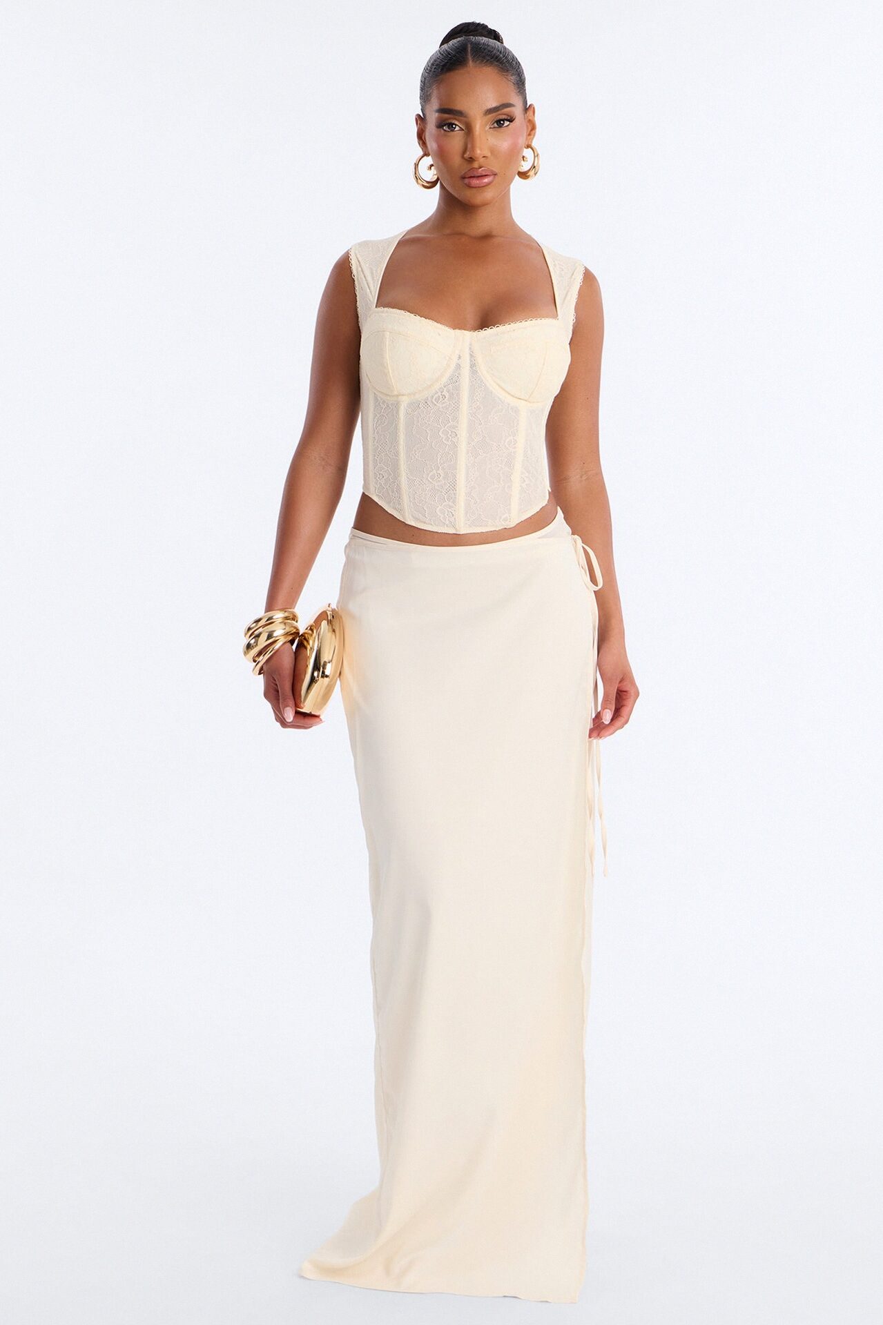 Phoebe Satin Wrap Maxi Skirt - Ivory