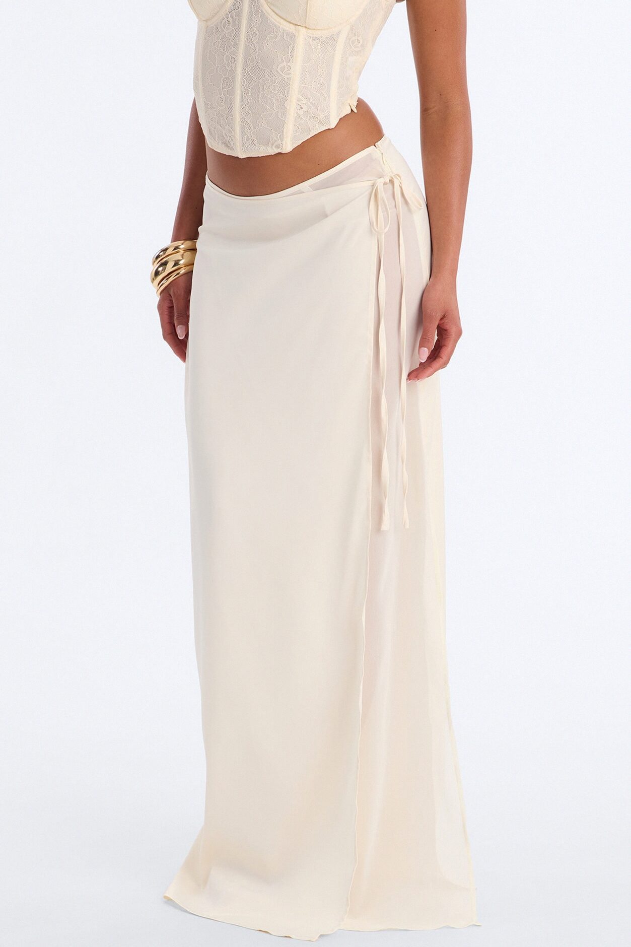 Phoebe Satin Wrap Maxi Skirt - Ivory