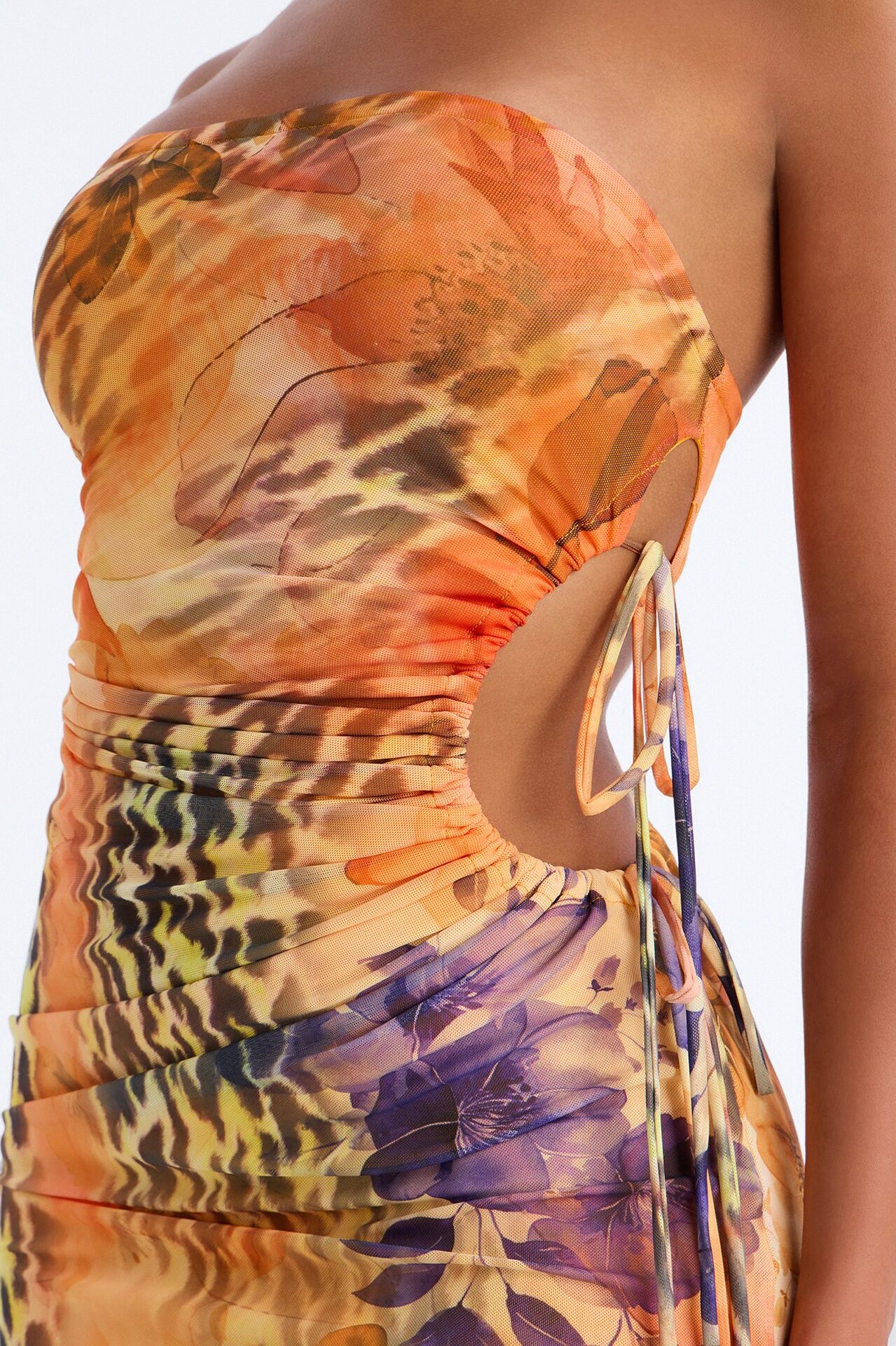 Kala Animal Mesh Midi Dress - Orange/combo
