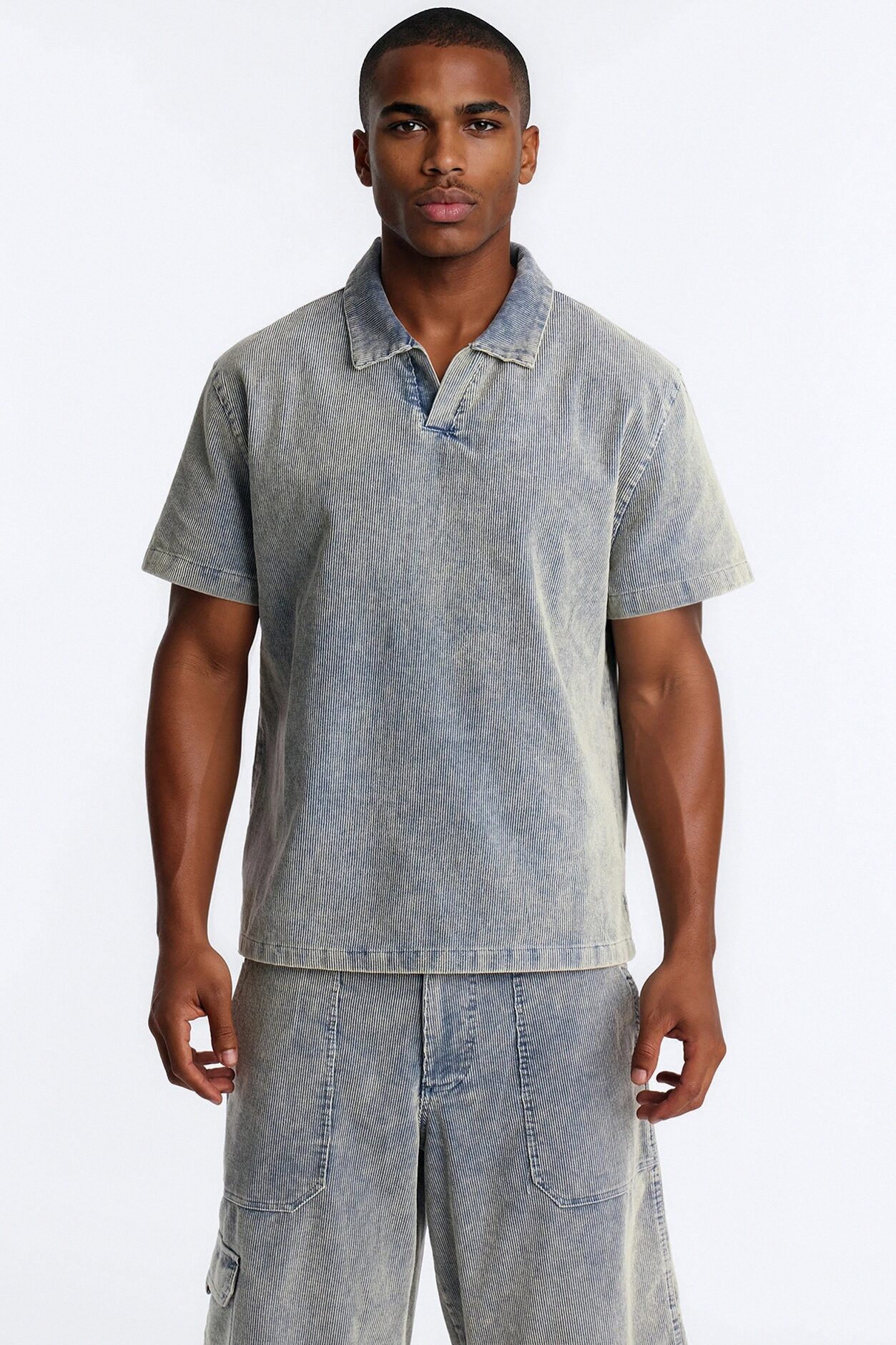 Ohio Corduroy Johnny Collar Polo - Blue