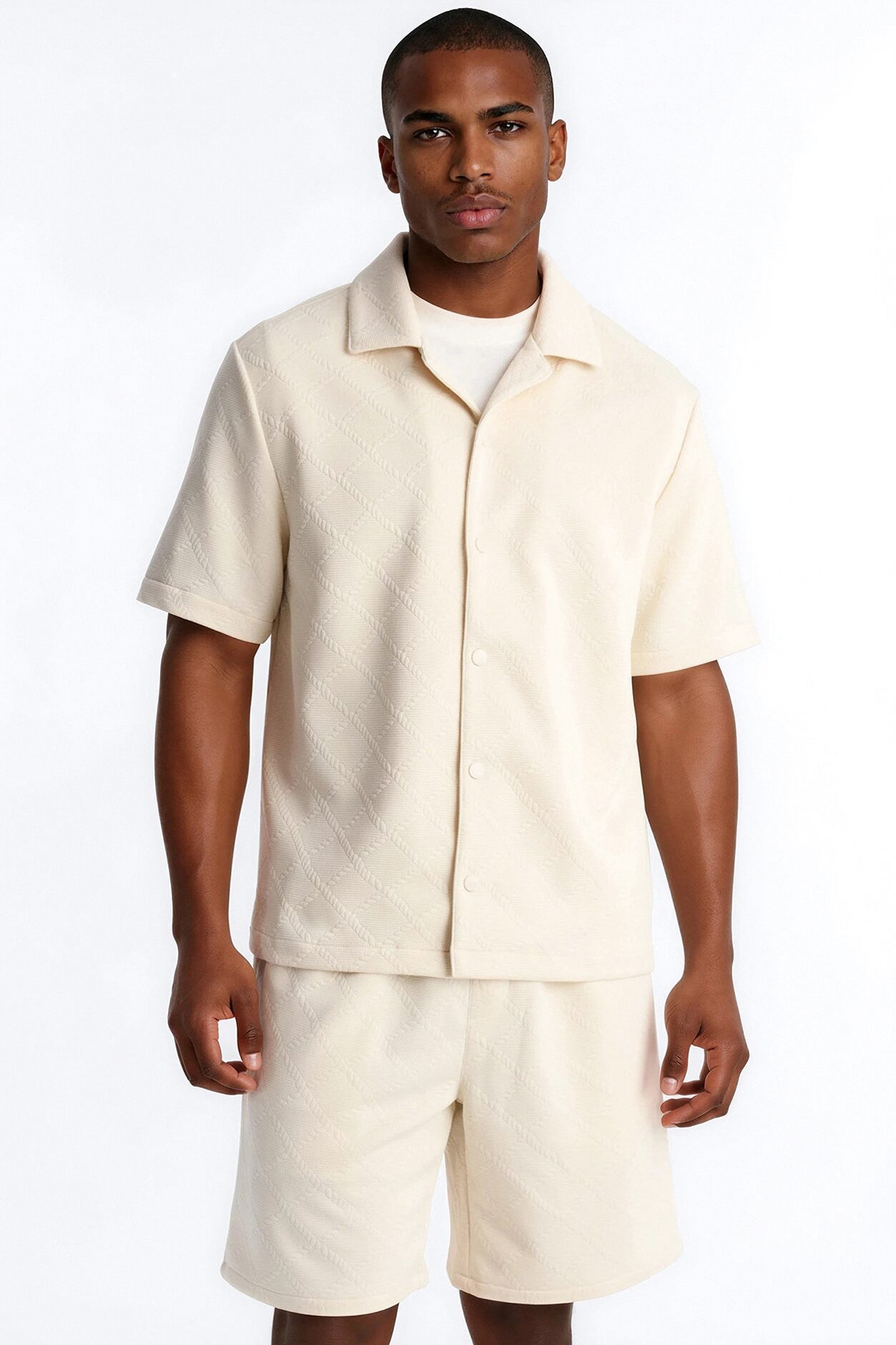 Duke Textured Cuban Button Up Shirt - Cream