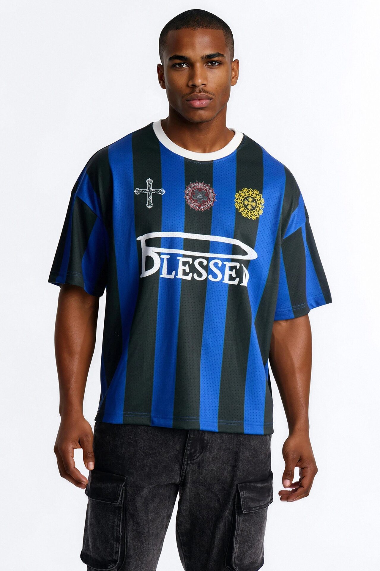 Blessed Oversized Soccer Jersey - Blue/combo