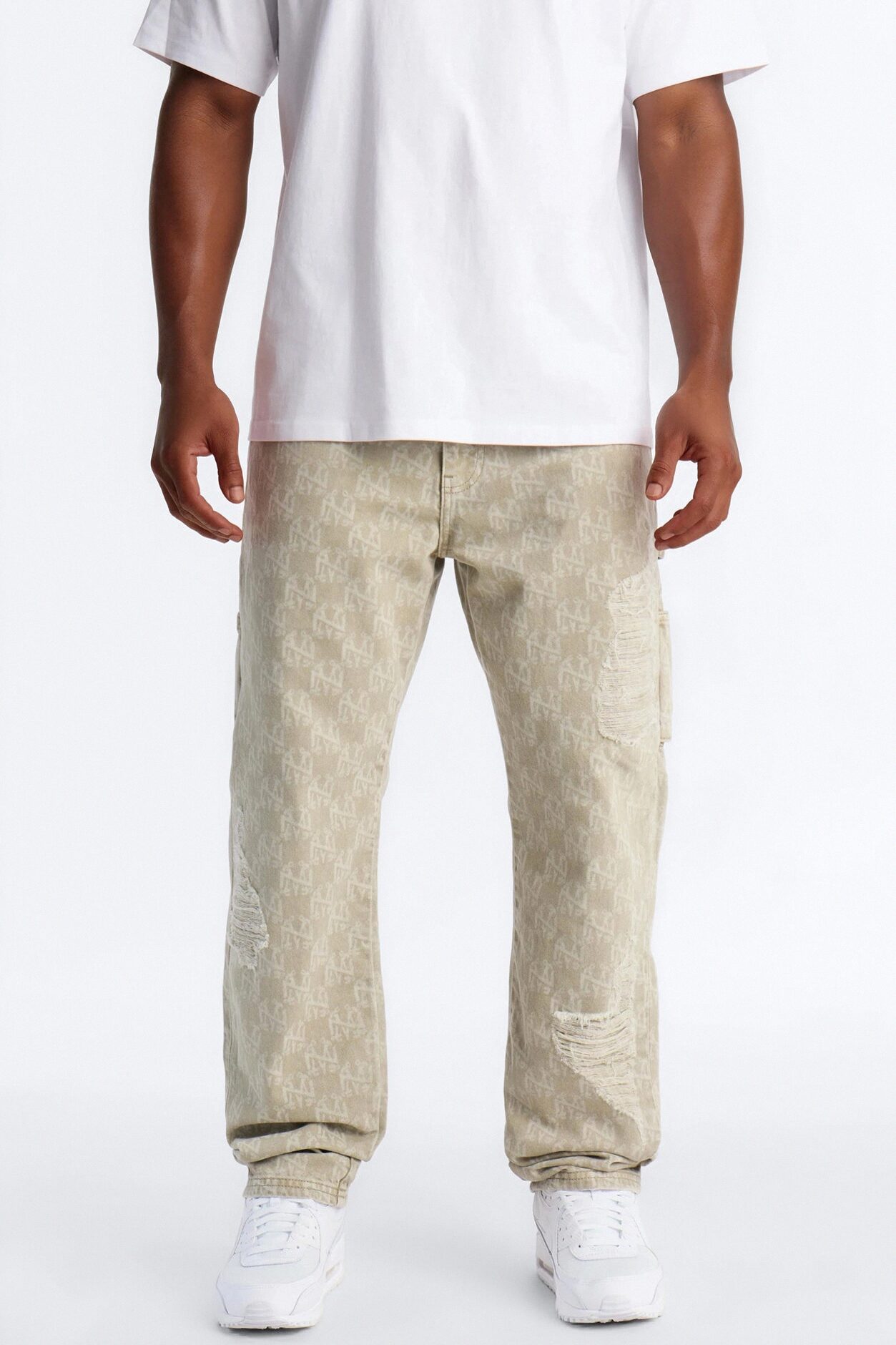Straight Break Wide Monogram Distressed Jean - Sage