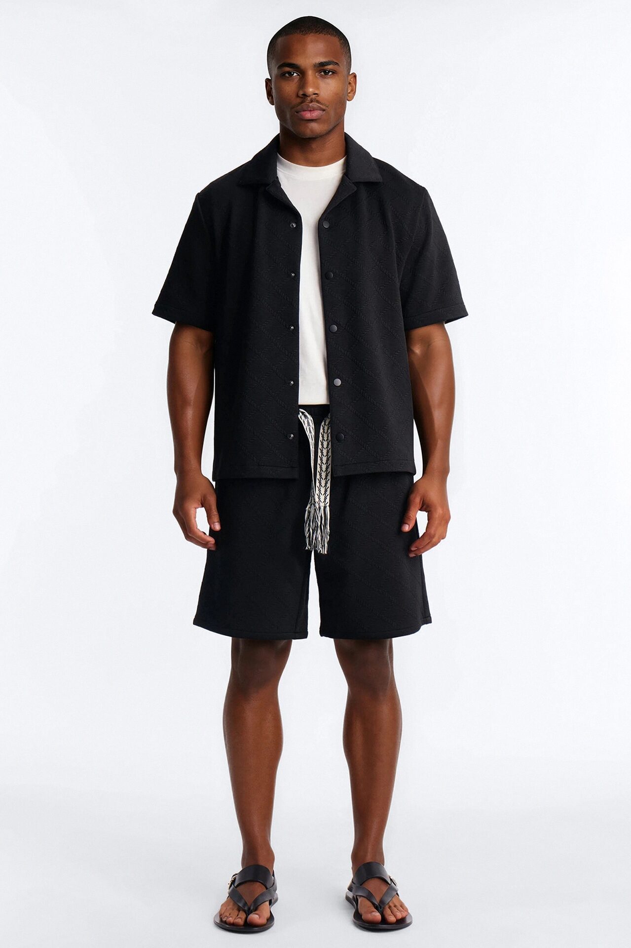 Duke Textured Cuban Button Up Shirt - Black