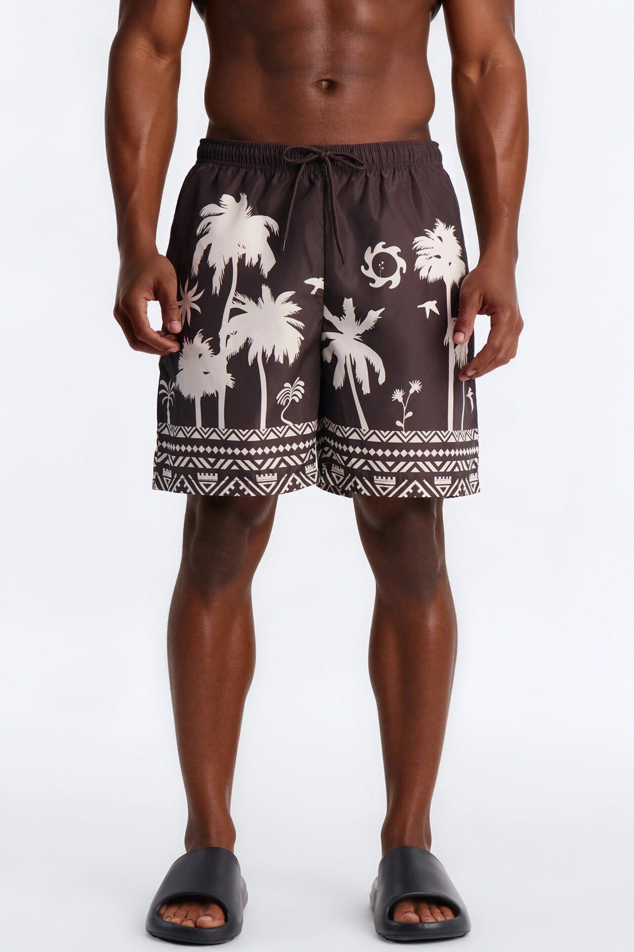 Dune Resort Border Printed Swim Trunk 7″ - Brown