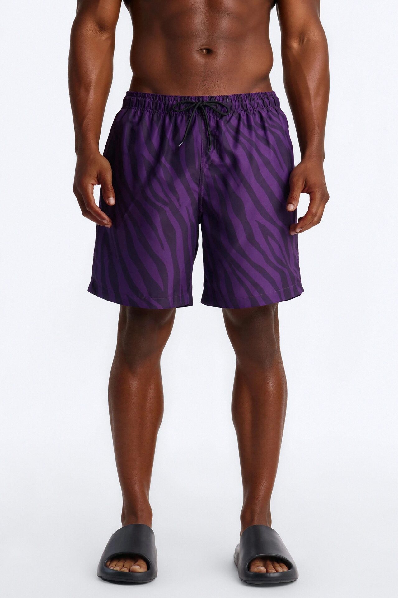 Electric Zebra Print Swim Trunk 7″ - Purple