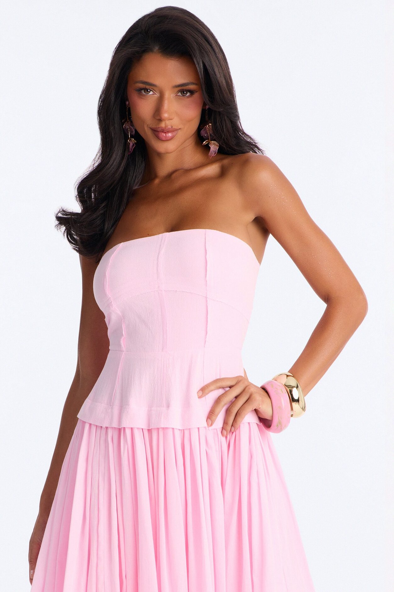 Denise Drop Waist Linen Maxi Dress - Pink