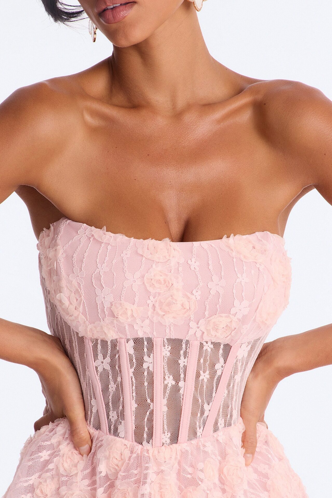 Lenora Corset Waist Lace Mini Dress - Pink