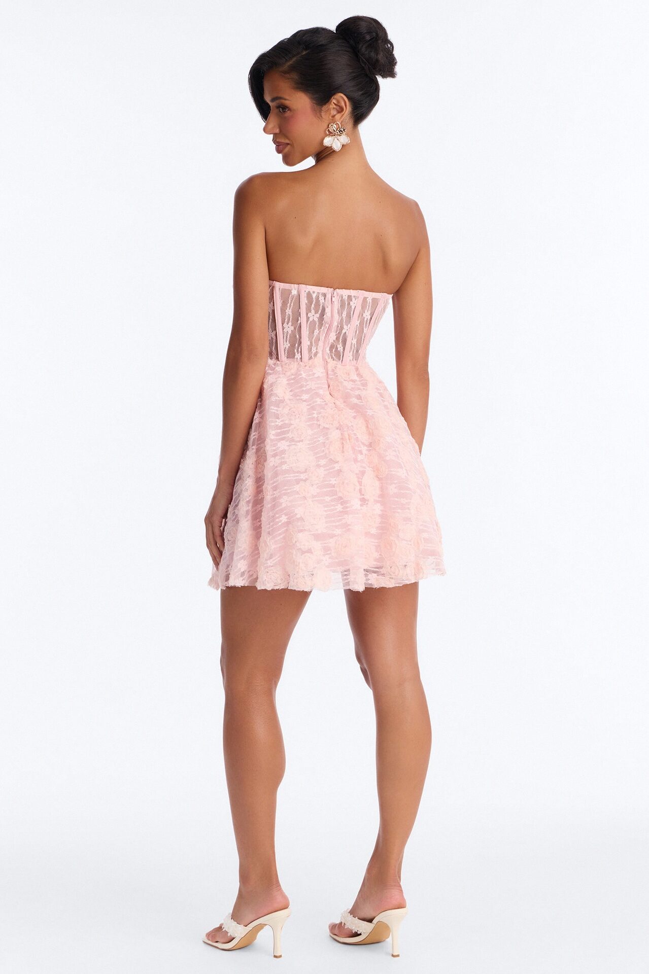 Lenora Corset Waist Lace Mini Dress - Pink