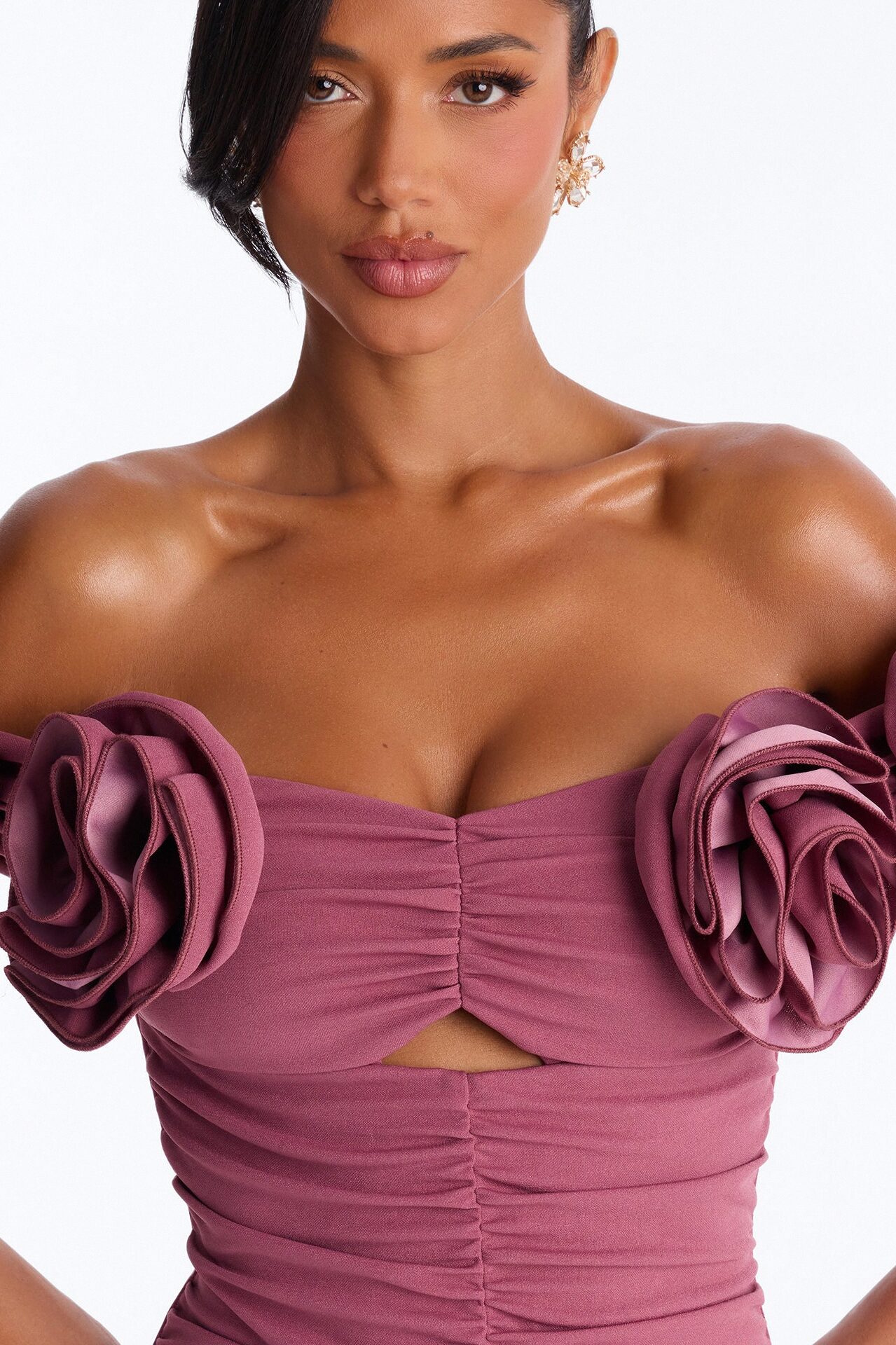 Rosalie Off Shoulder Mini Dress - Mauve