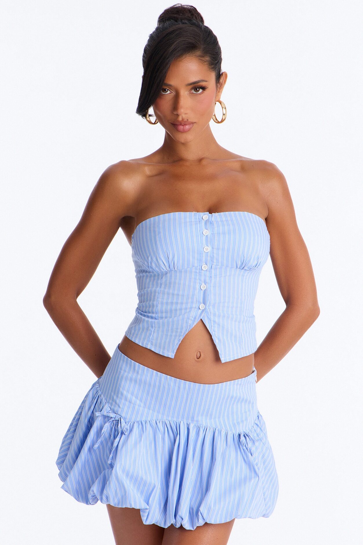 Charlotte Pinstripe Bubble Skirt Set - Blue