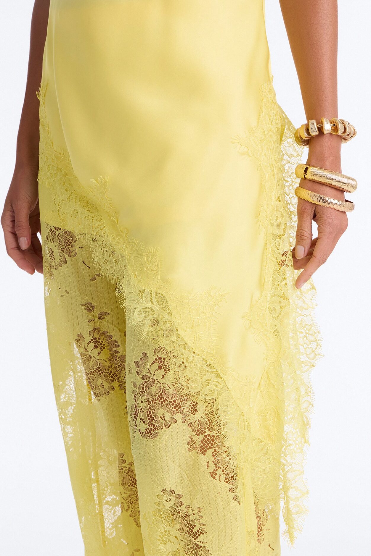 Yasmin Satin Lace Pant Set - Yellow