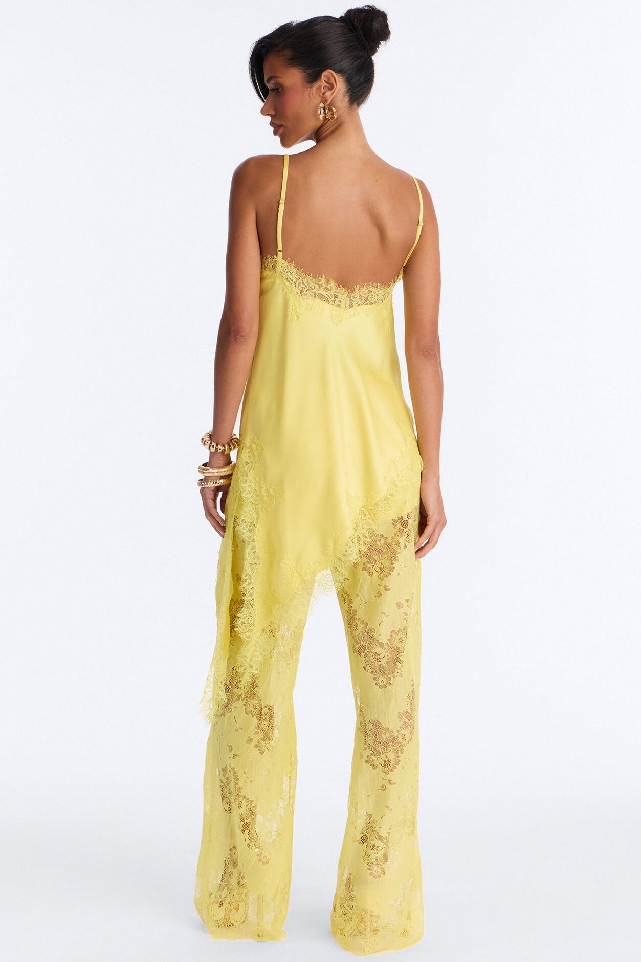 Yasmin Satin Lace Pant Set - Yellow