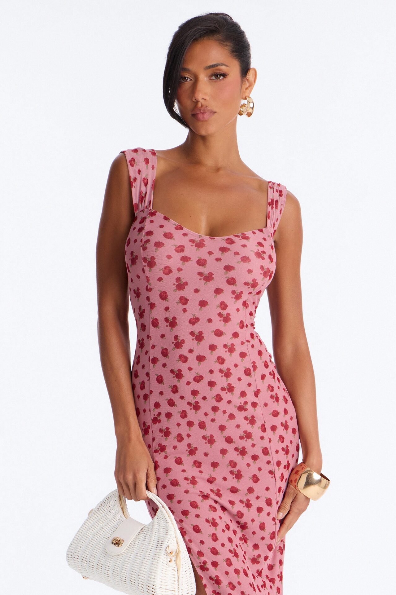 Adrienne Printed Mesh Midi Dress - Pink/combo