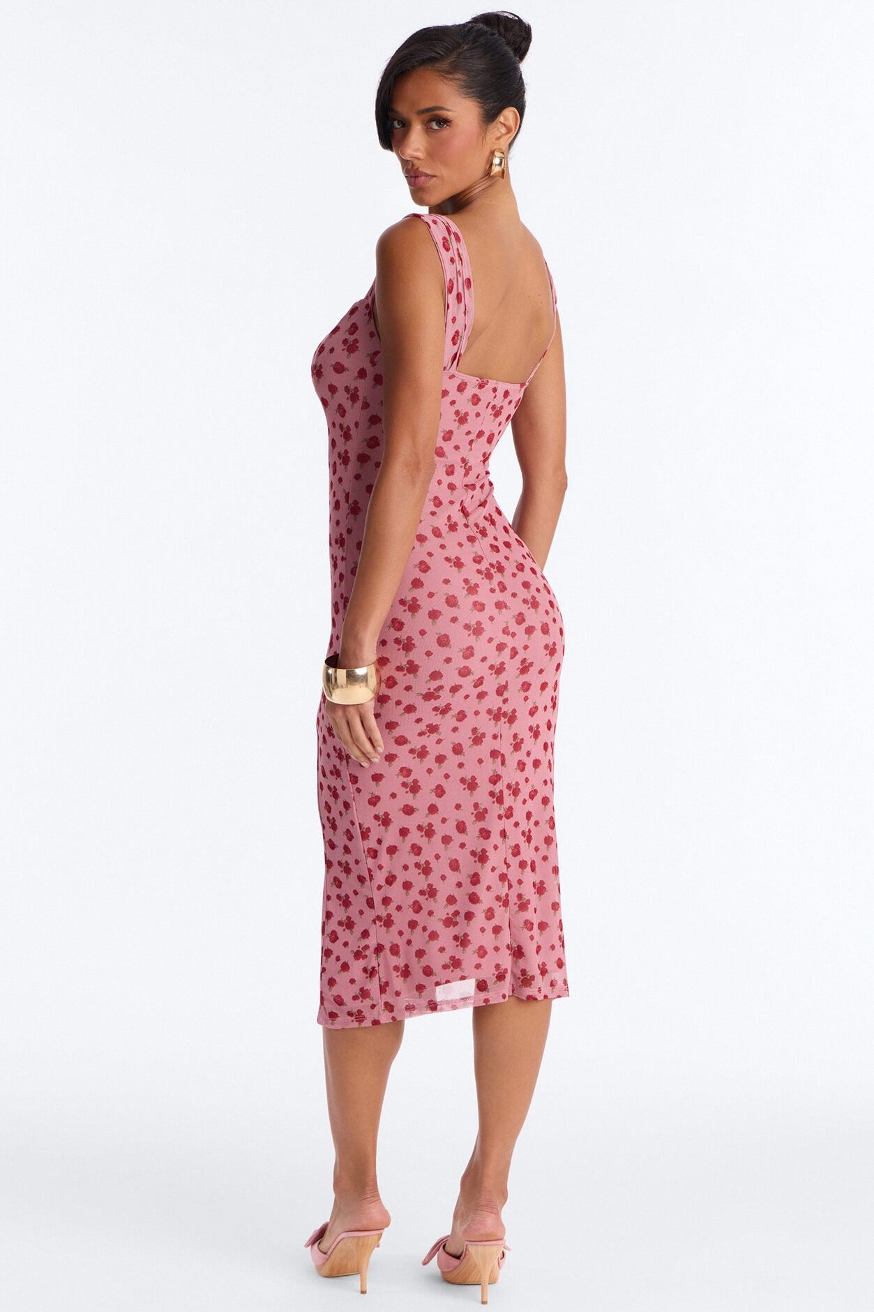 Adrienne Printed Mesh Midi Dress - Pink/combo