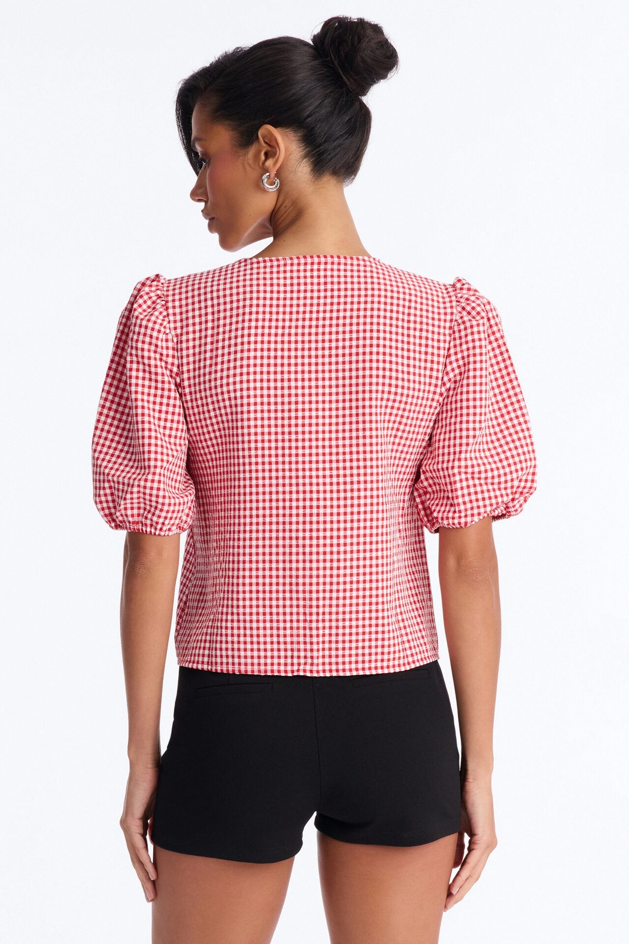 Taylor Gingham Bow Short Sleeve Top - Red/combo