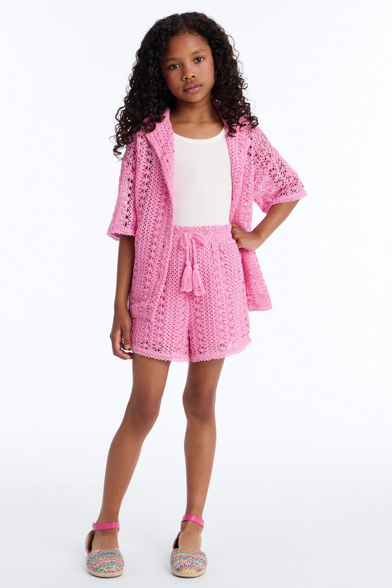 Mini Meet At Dusk Crochet Short Set - Pink