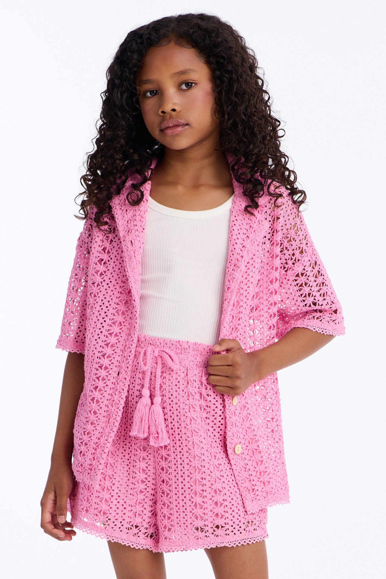 Mini Meet At Dusk Crochet Short Set - Pink