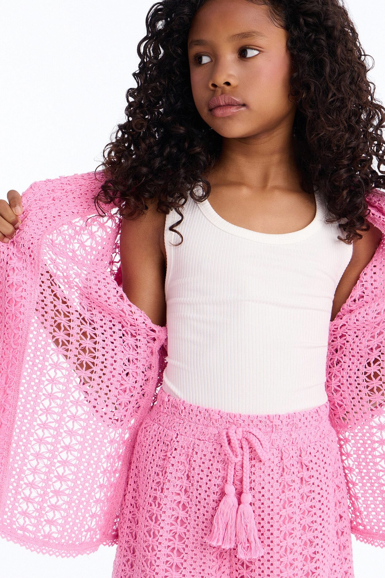 Mini Meet At Dusk Crochet Short Set - Pink