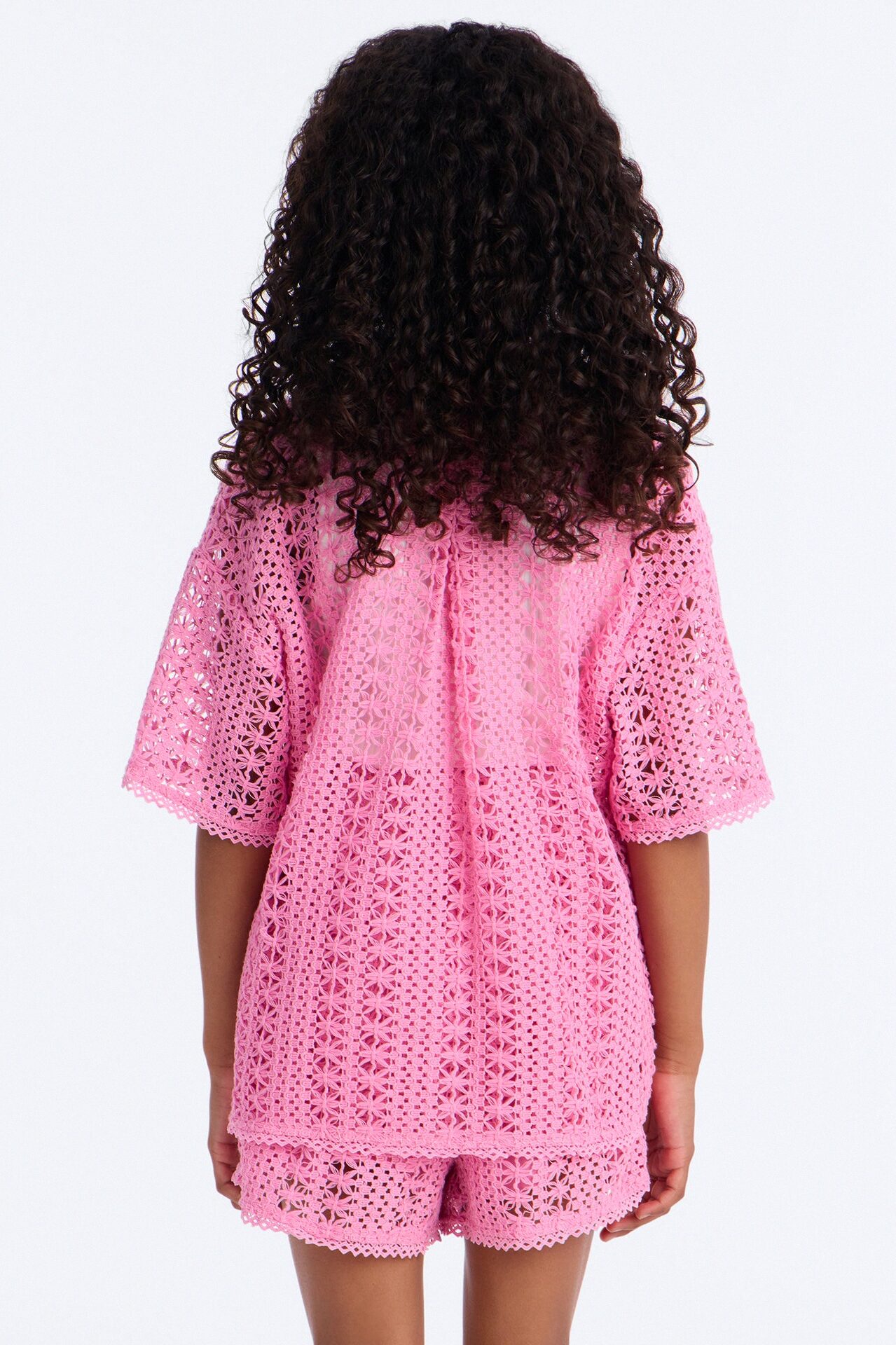 Mini Meet At Dusk Crochet Short Set - Pink