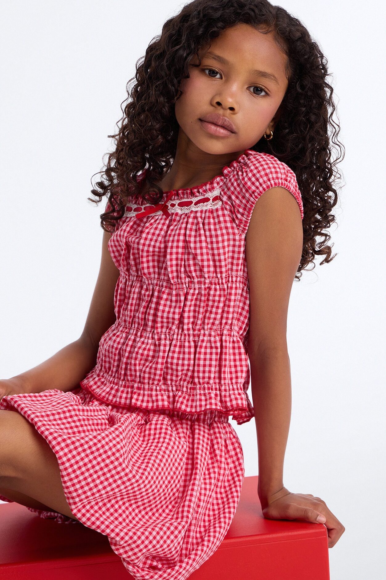 Mini Going With The Flow Bubble Skirt Set - Red/combo