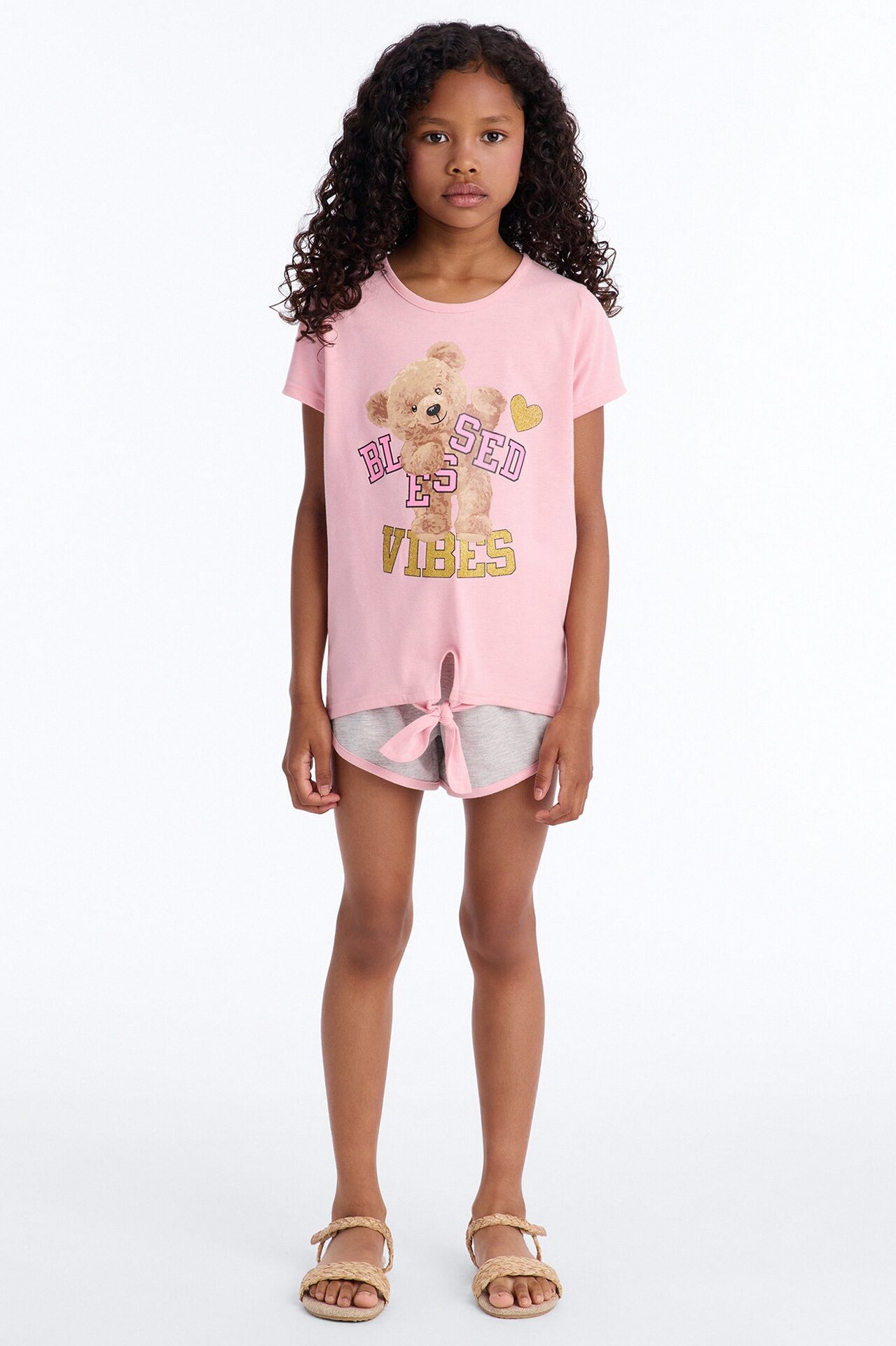 Mini Blessed Vibes Short Set - Pink/combo