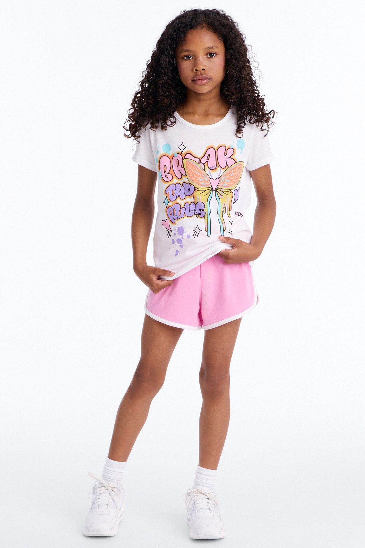 Mini Just Break The Rules Short Set - White/Pink