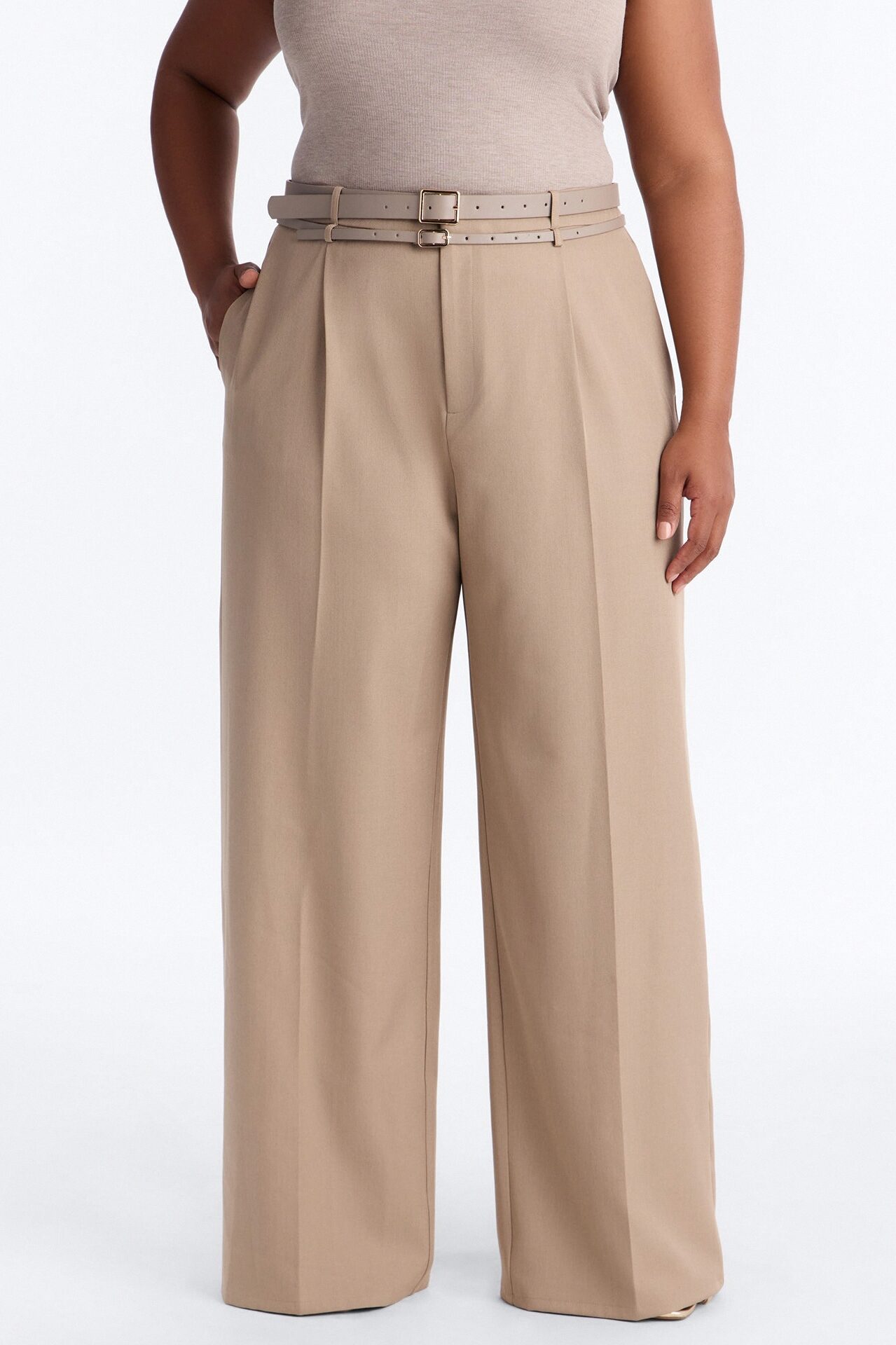 Geraldine Belted Wide Leg Trousers 33″ - Camel