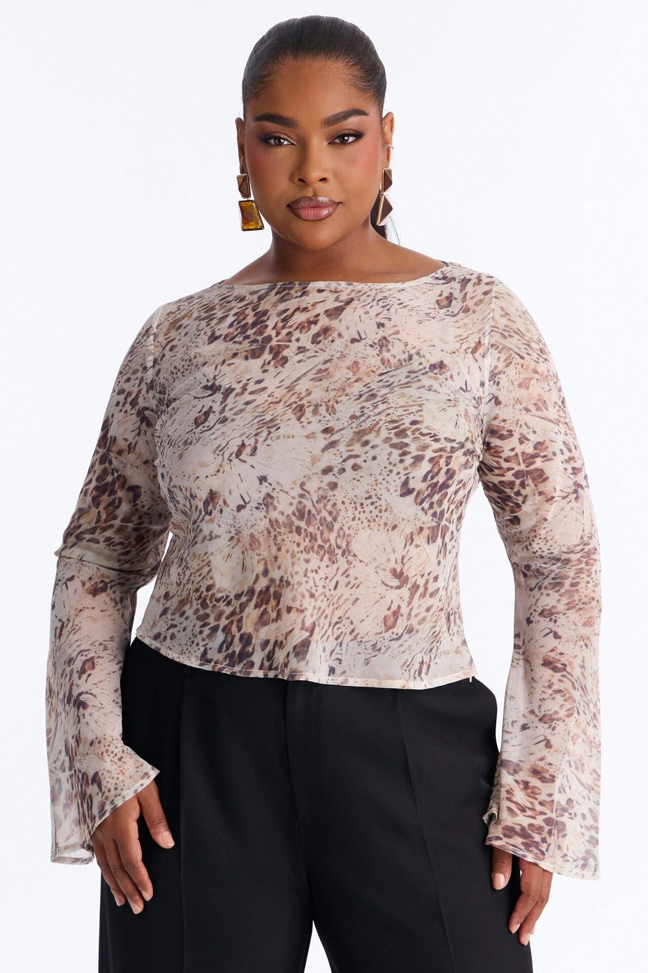 Tonight's The Vibe Leopard Chiffon Blouse - Brown/combo