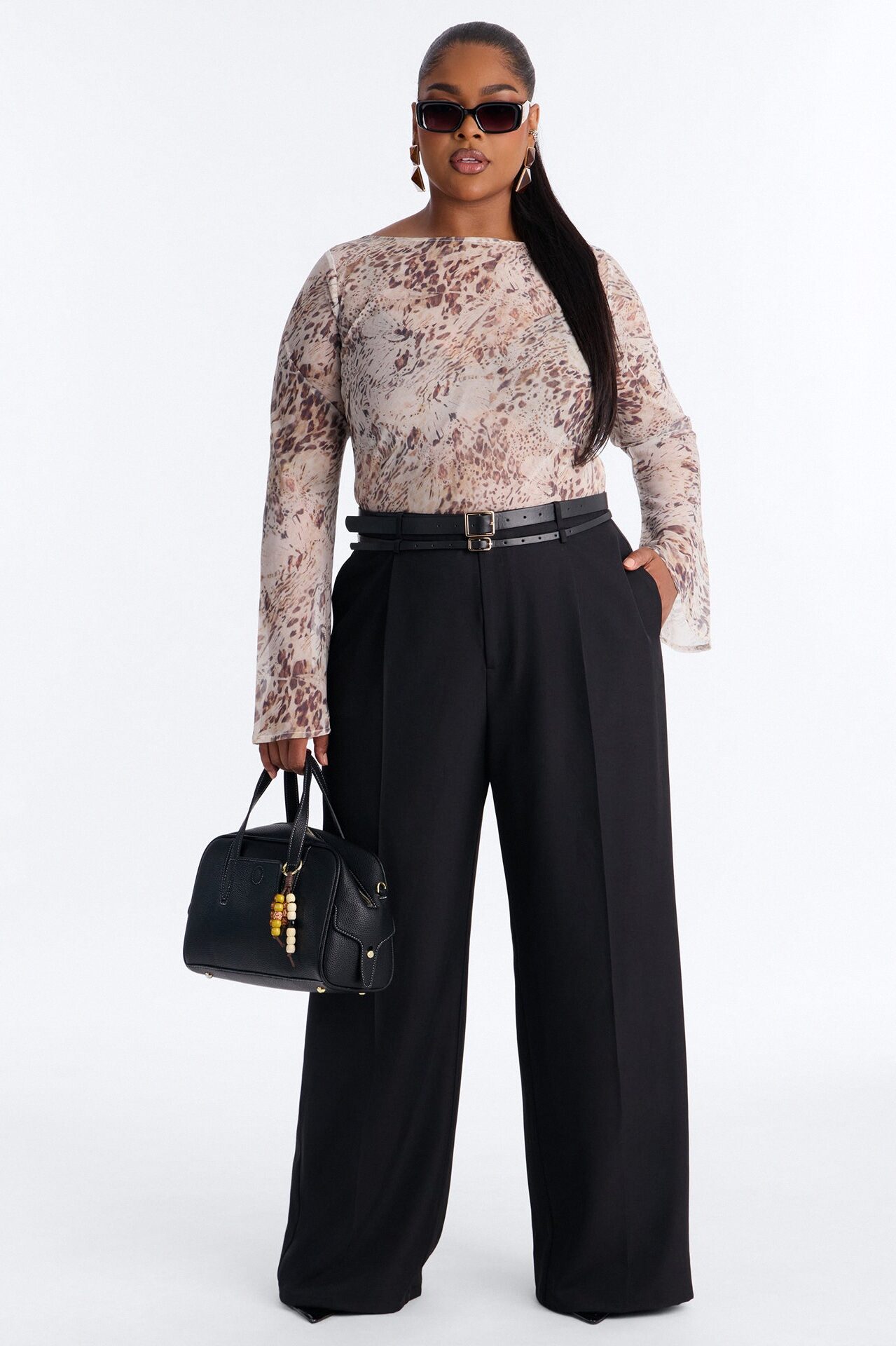 Geraldine Belted Wide Leg Trousers 33″ - Black