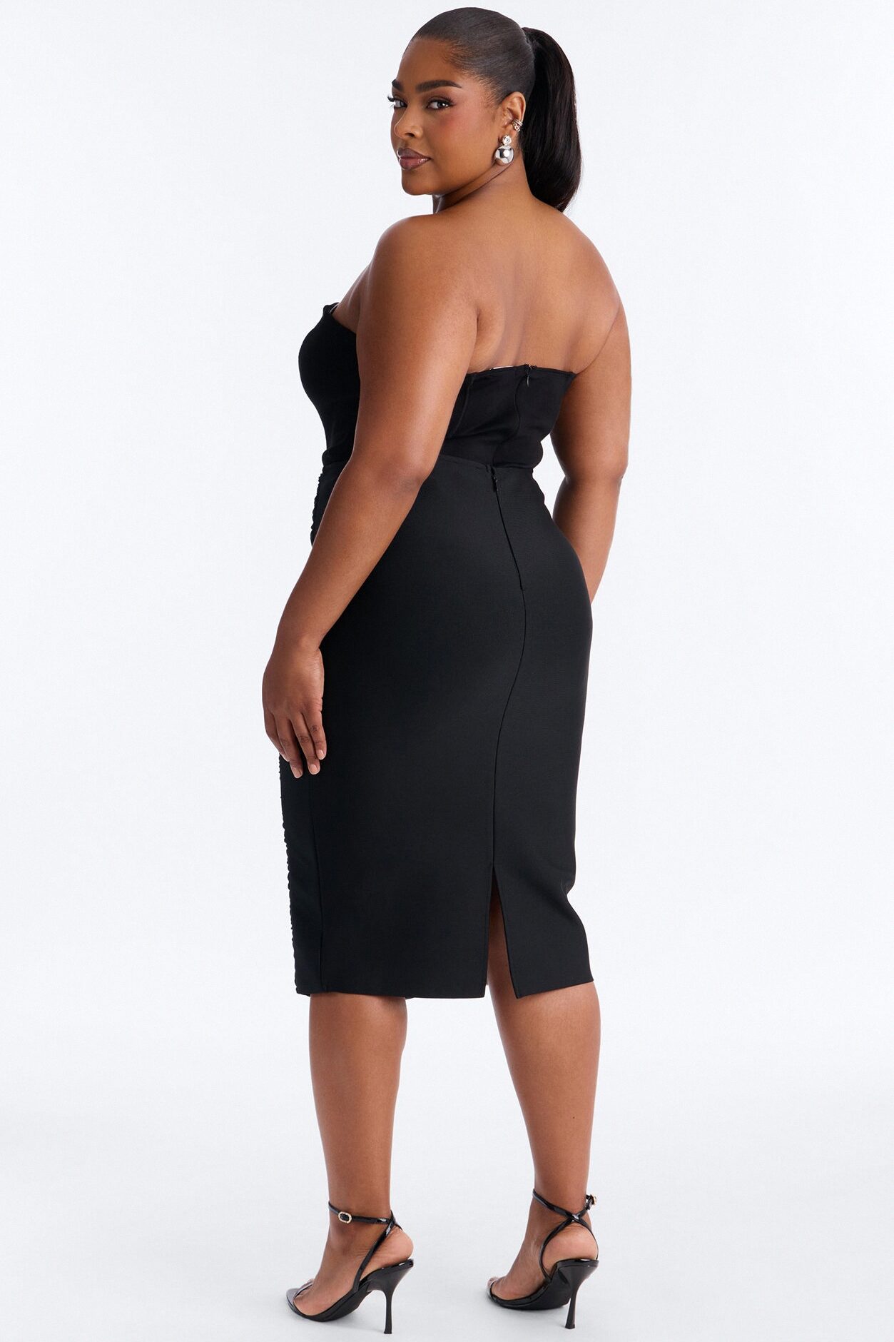 Your Dream Girl Ruched Bandage Midi Skirt - Black