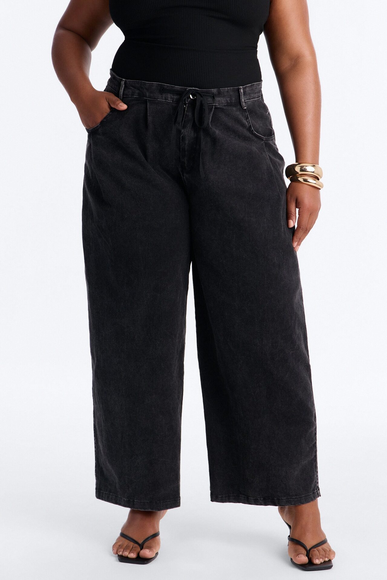 Georgie Washed Twill Barrel Leg Pant 33″ - Black