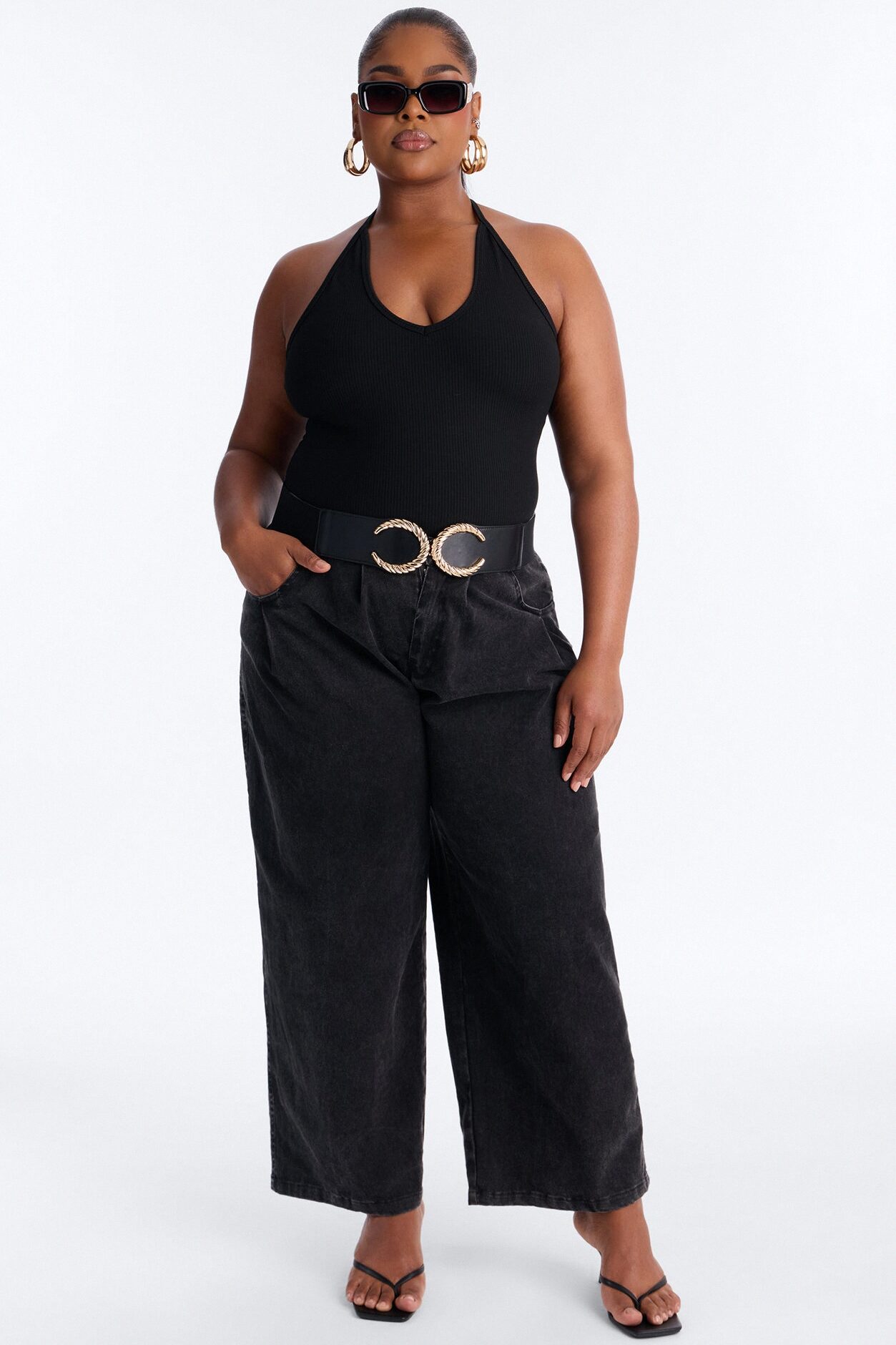 Georgie Washed Twill Barrel Leg Pant 33″ - Black