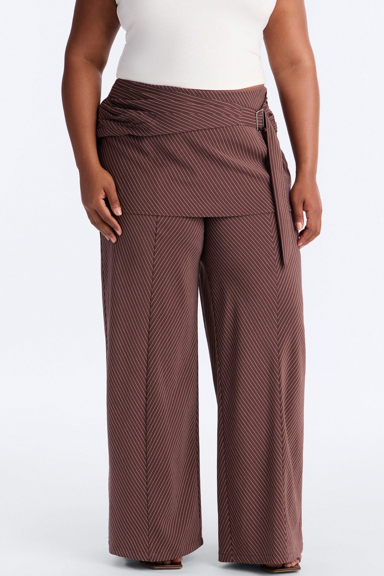 Cummerbund Wrap Waist Skirt Trouser - Brown