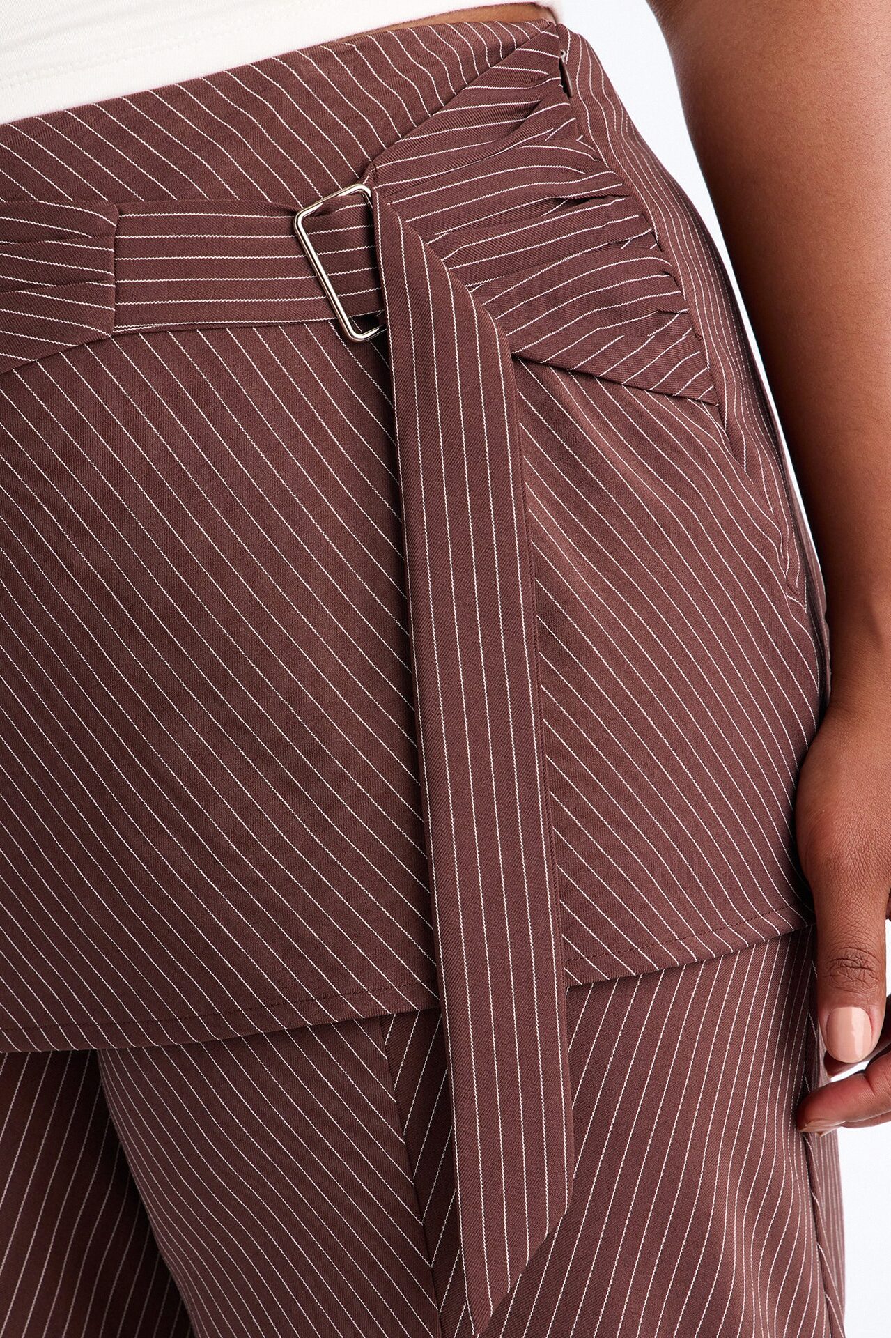 Cummerbund Wrap Waist Skirt Trouser - Brown