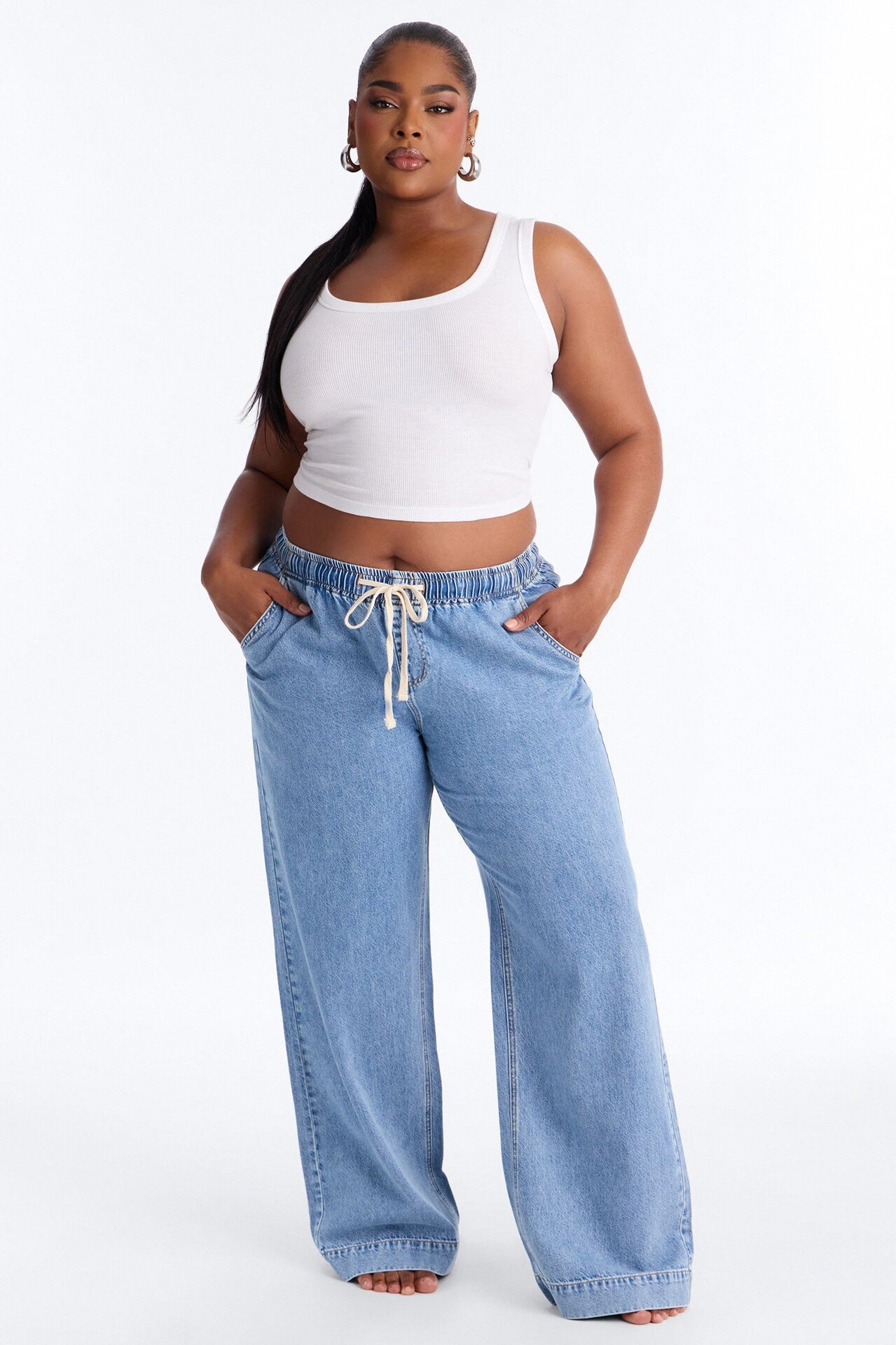 Resort Life Drapey Tie Waist Jeans - Light Wash