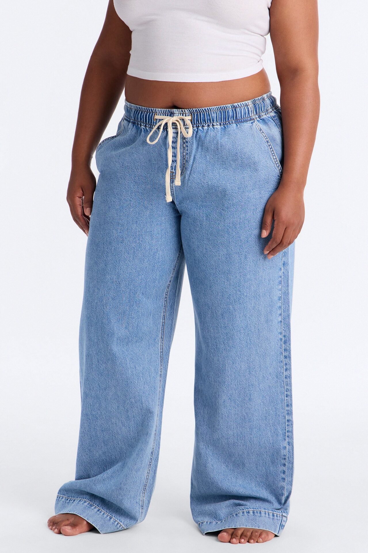 Resort Life Drapey Tie Waist Jeans - Light Wash