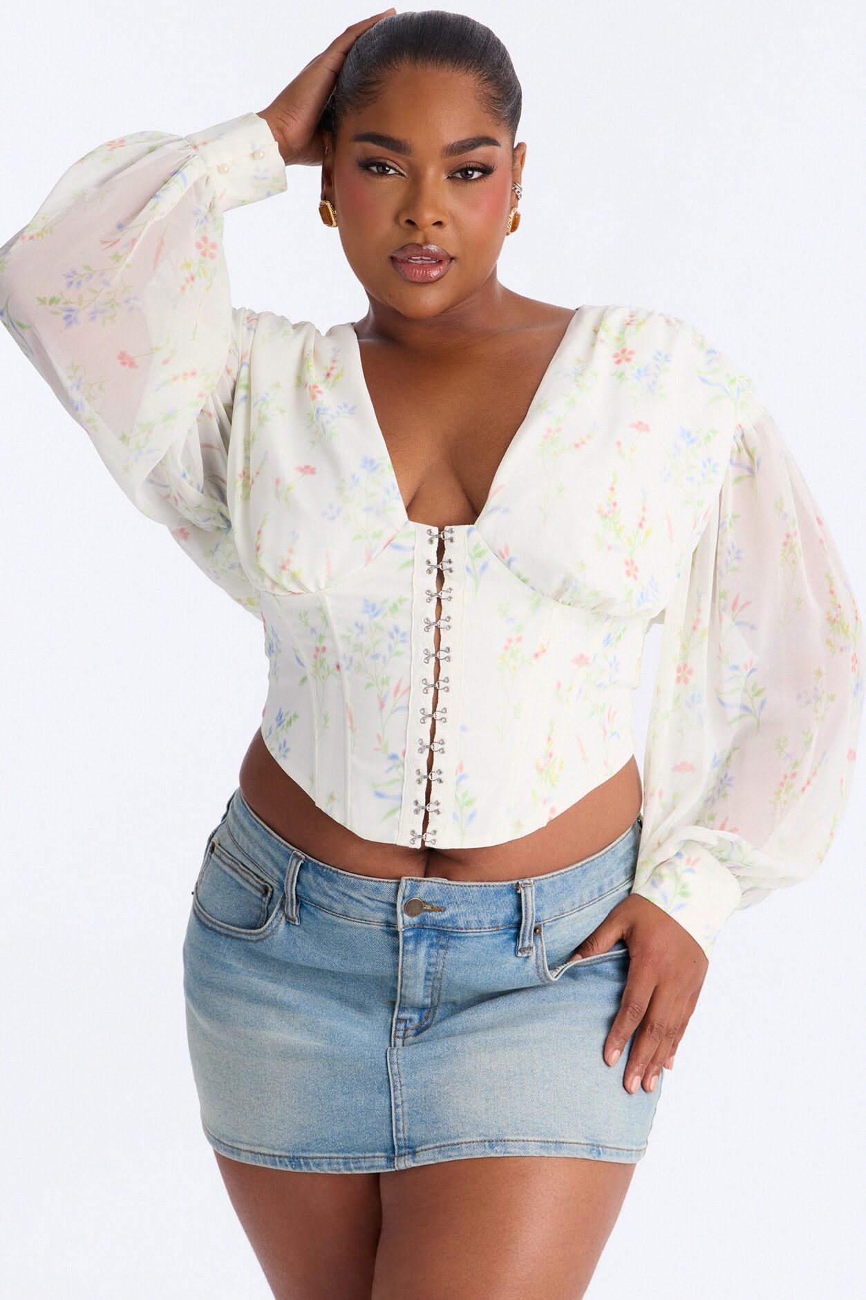 Darling Days Ruched Floral Chiffon Corset - Sage/combo