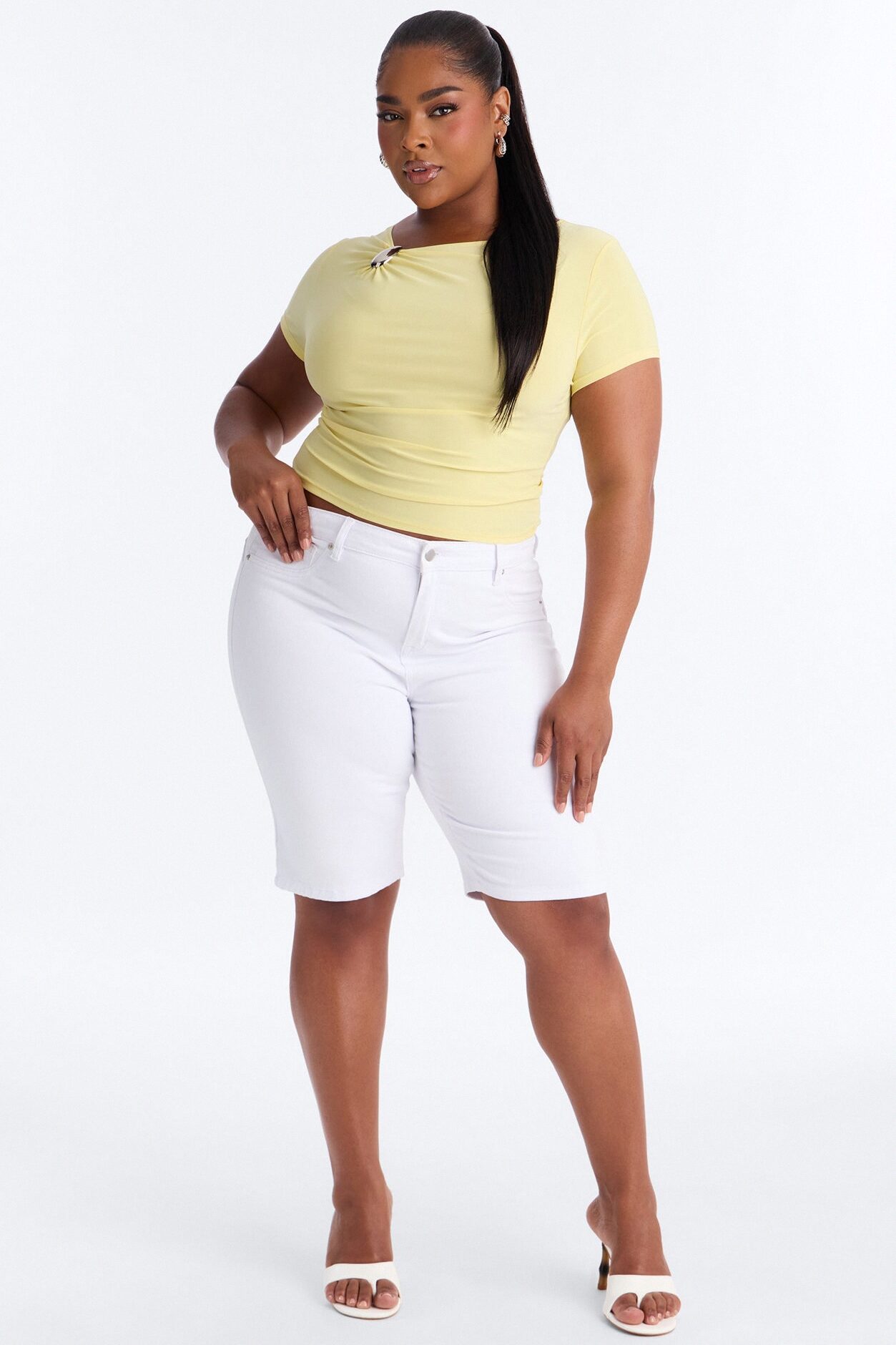 Lexi Hardware Asymmetrical Neck Short Sleeve Top - Butter Yellow