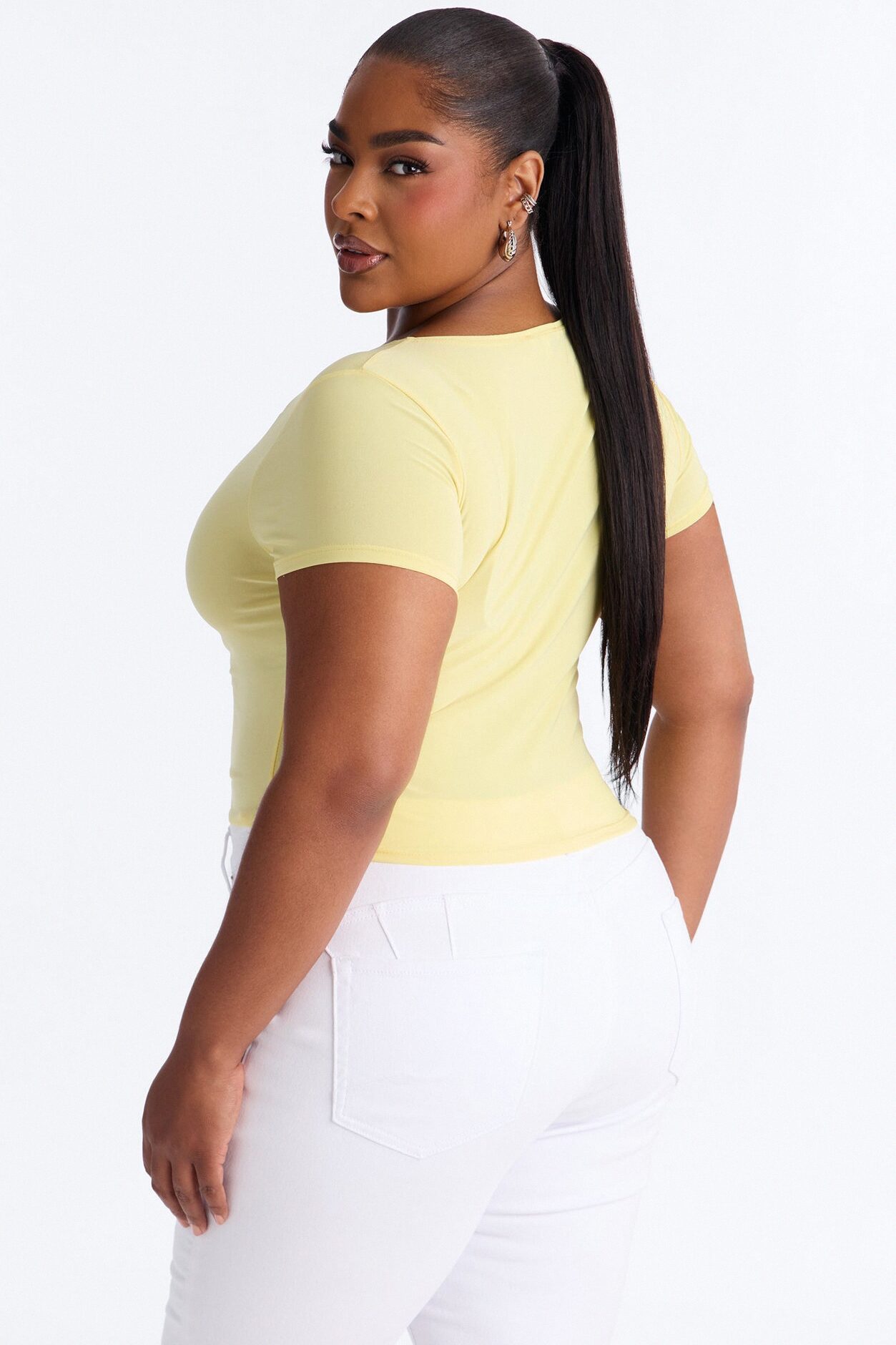 Lexi Hardware Asymmetrical Neck Short Sleeve Top - Butter Yellow