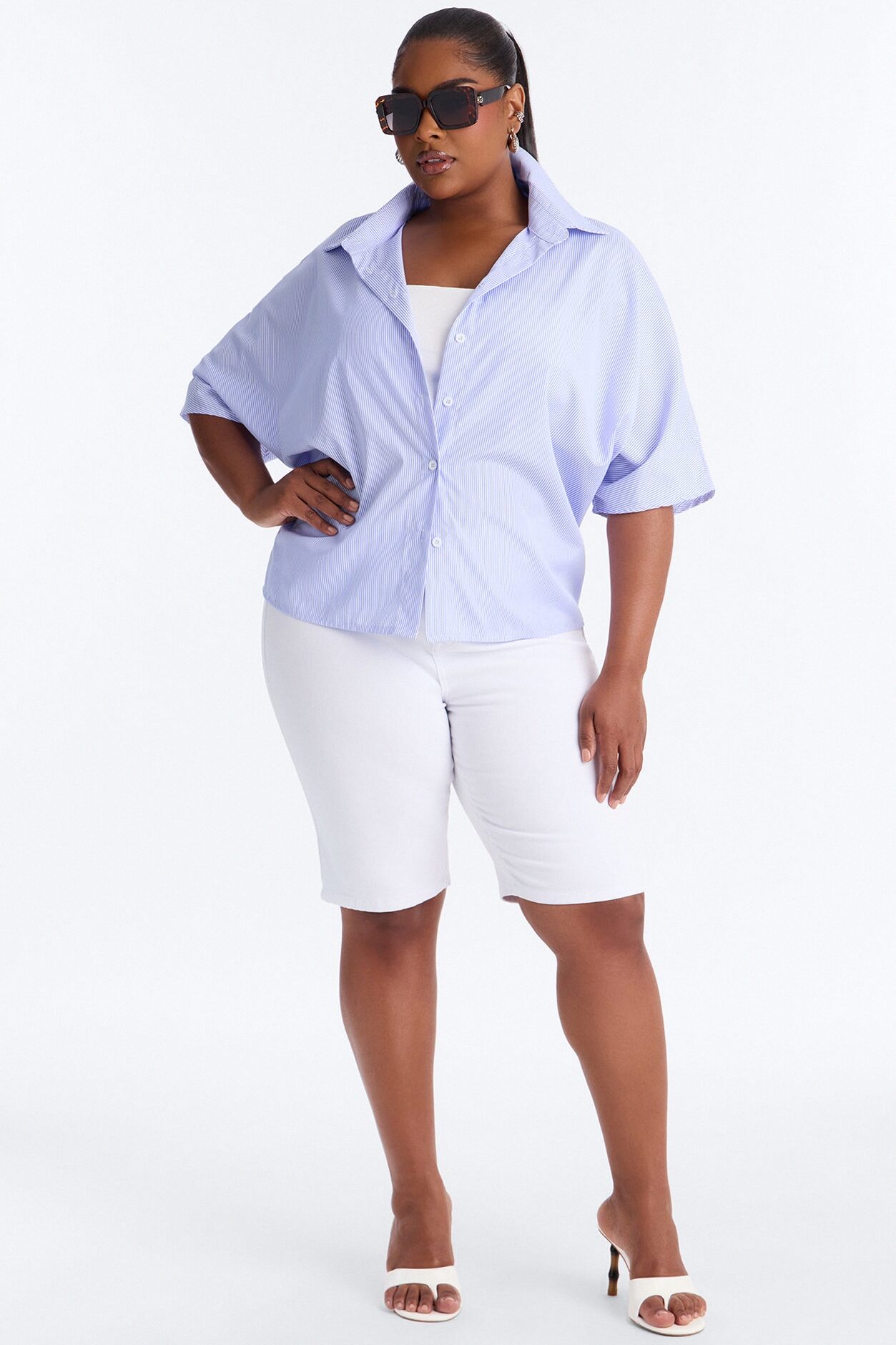 Quinn Tie Back Pinstripe Poplin Top - Blue/combo