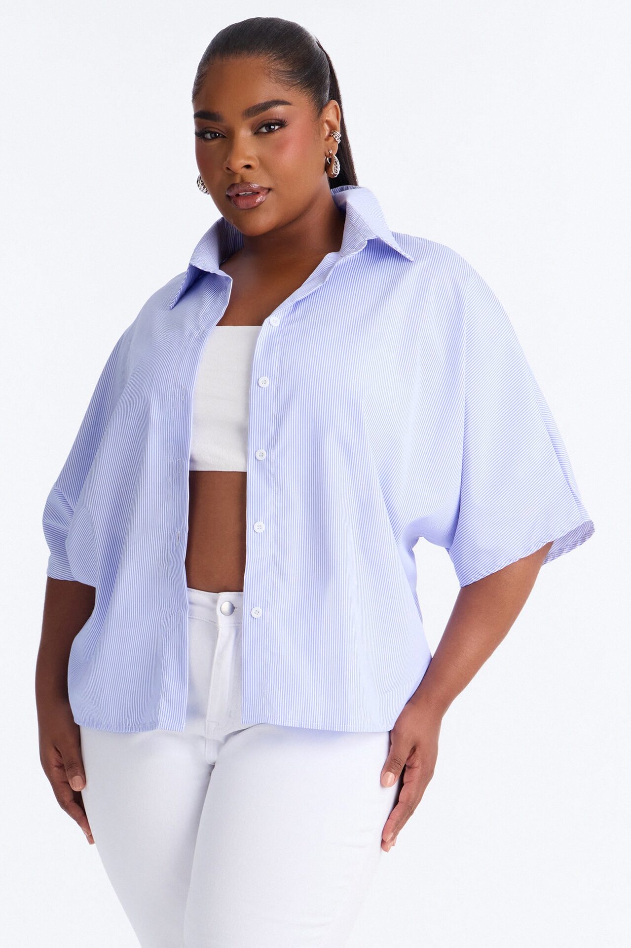 Quinn Tie Back Pinstripe Poplin Top - Blue/combo